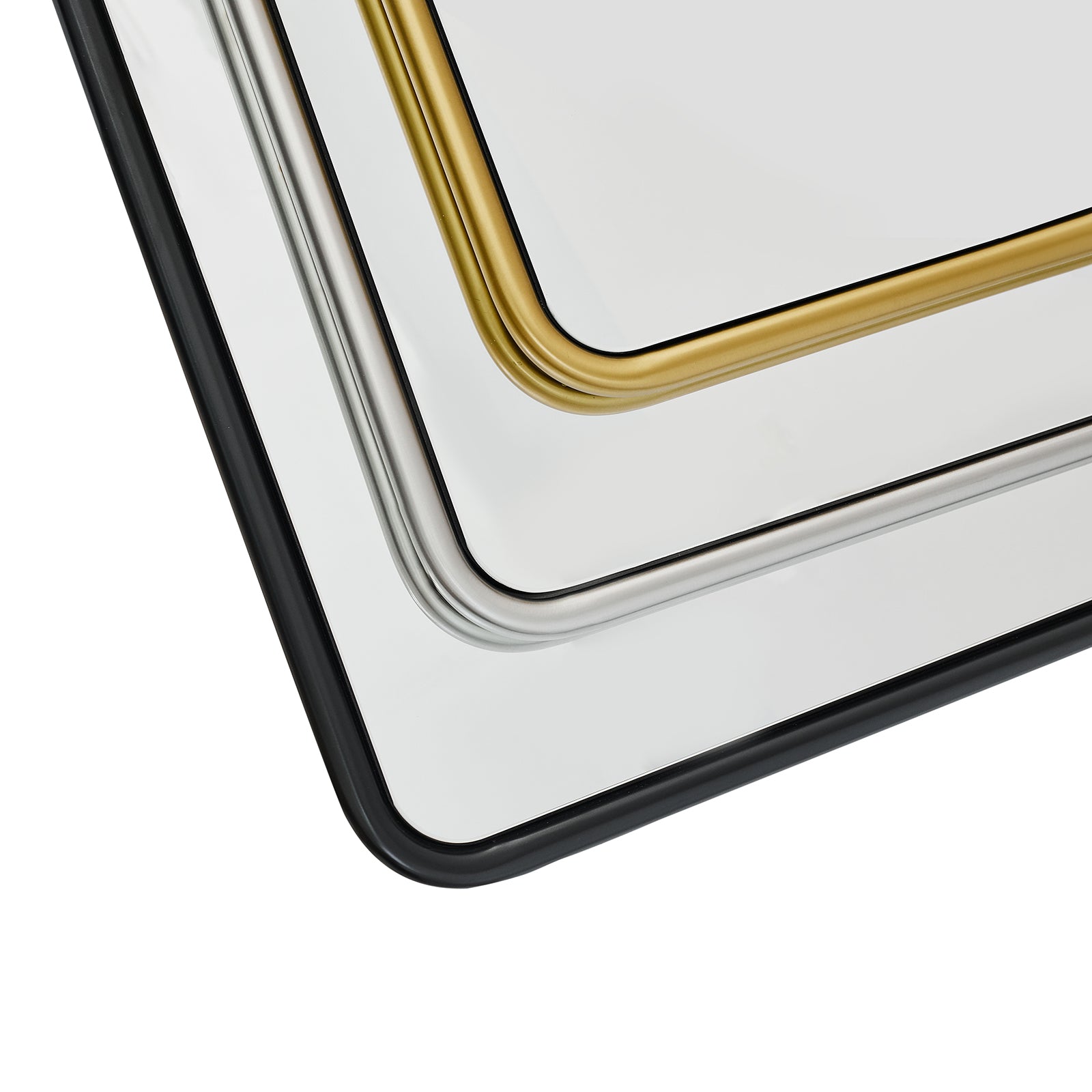 Contemporary Rectangle Bathroom Mirror |Rounded Stainless Steel Framed