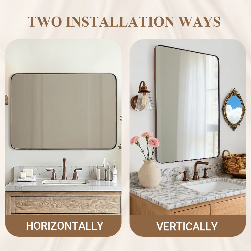 Modern Rounded Rectangle Mirror for Bathroom/ Vanity/ Wall | Stainless Steel Frame