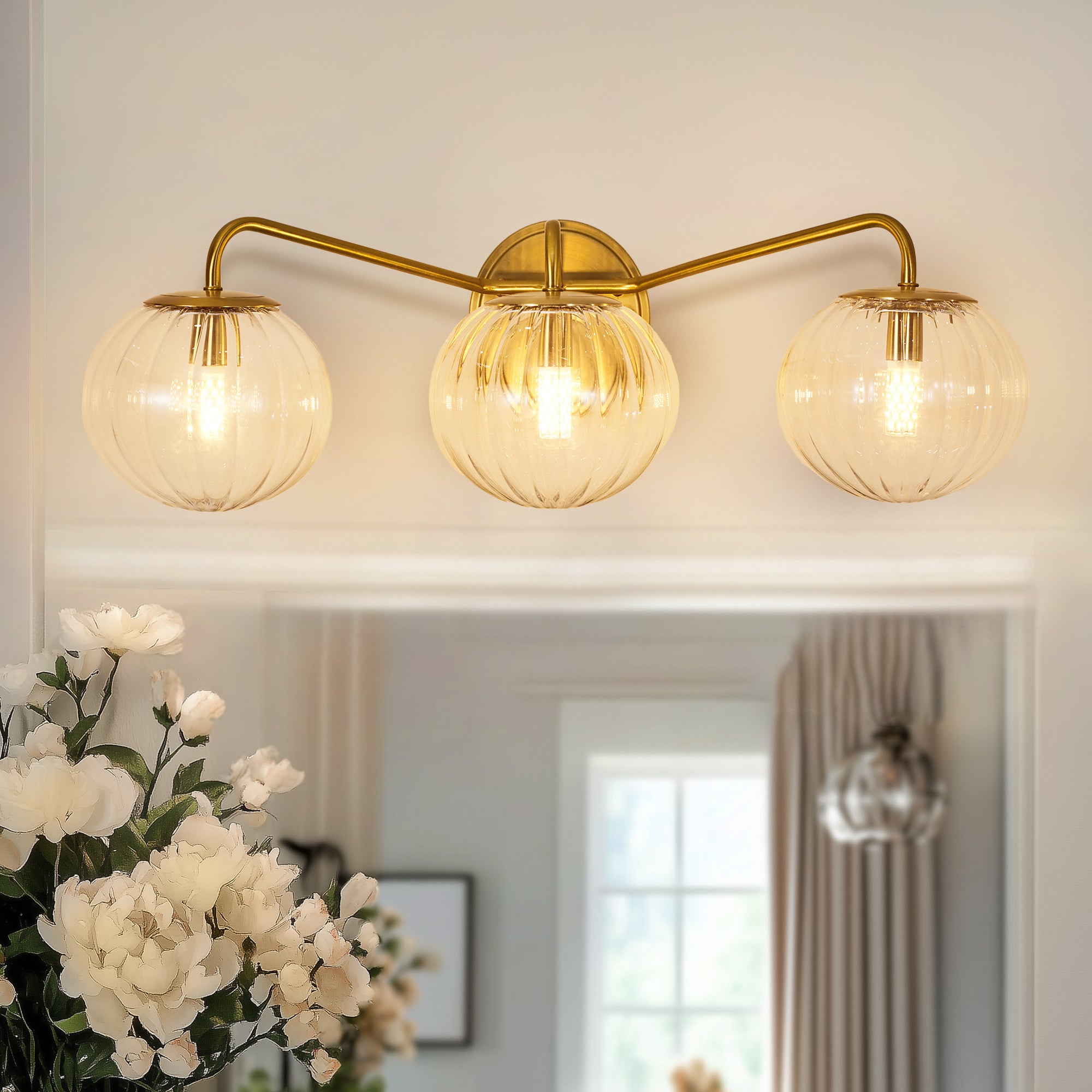 Contemporary Pumpkin Clear Glass Shades Bathroom Wall Sconce