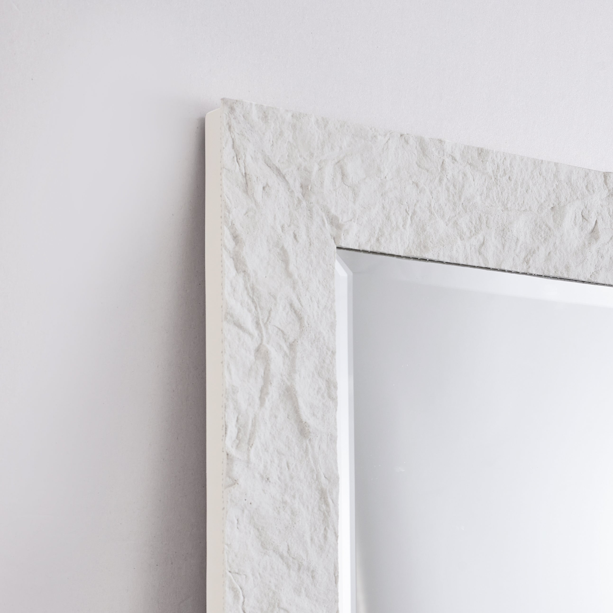 Contemporary White Plaster Thick Framed Rectangle Bathroom Mirror Decorative Beveled Mirror
