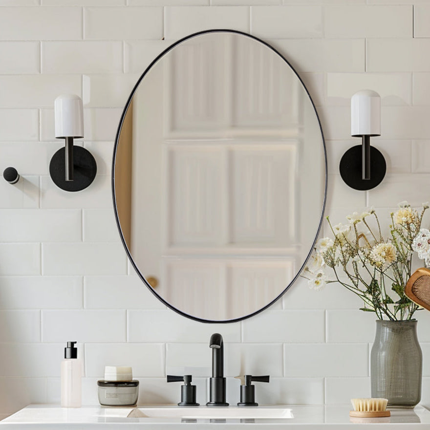 Open Box Like New: Modern Oval Wall Mounted Mirror for Bathroom Living Room | Stainless Steel Framed