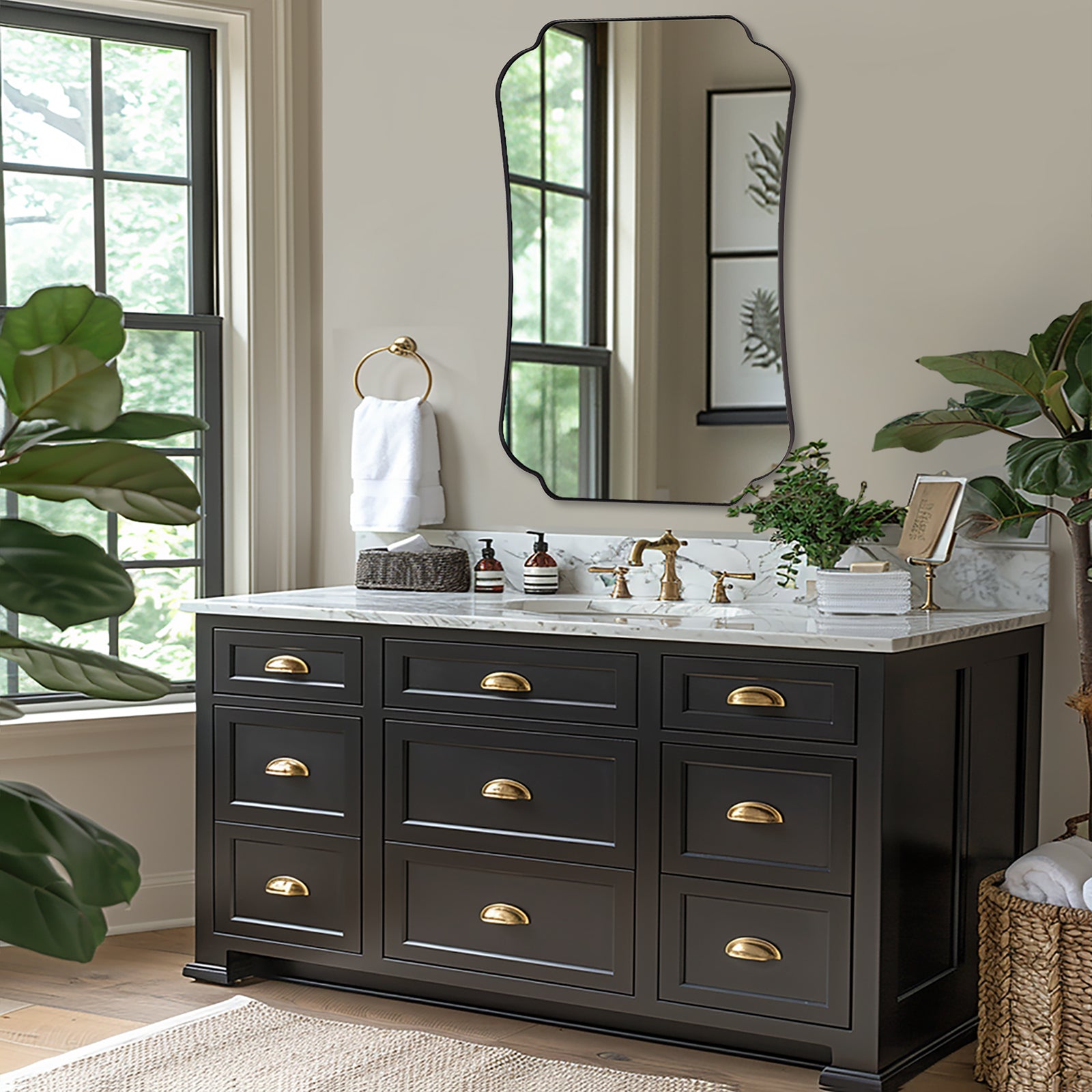 Contemporary Concave Edge Scalloped Bathroom Mirror Decorative | Stainless Steel Frame