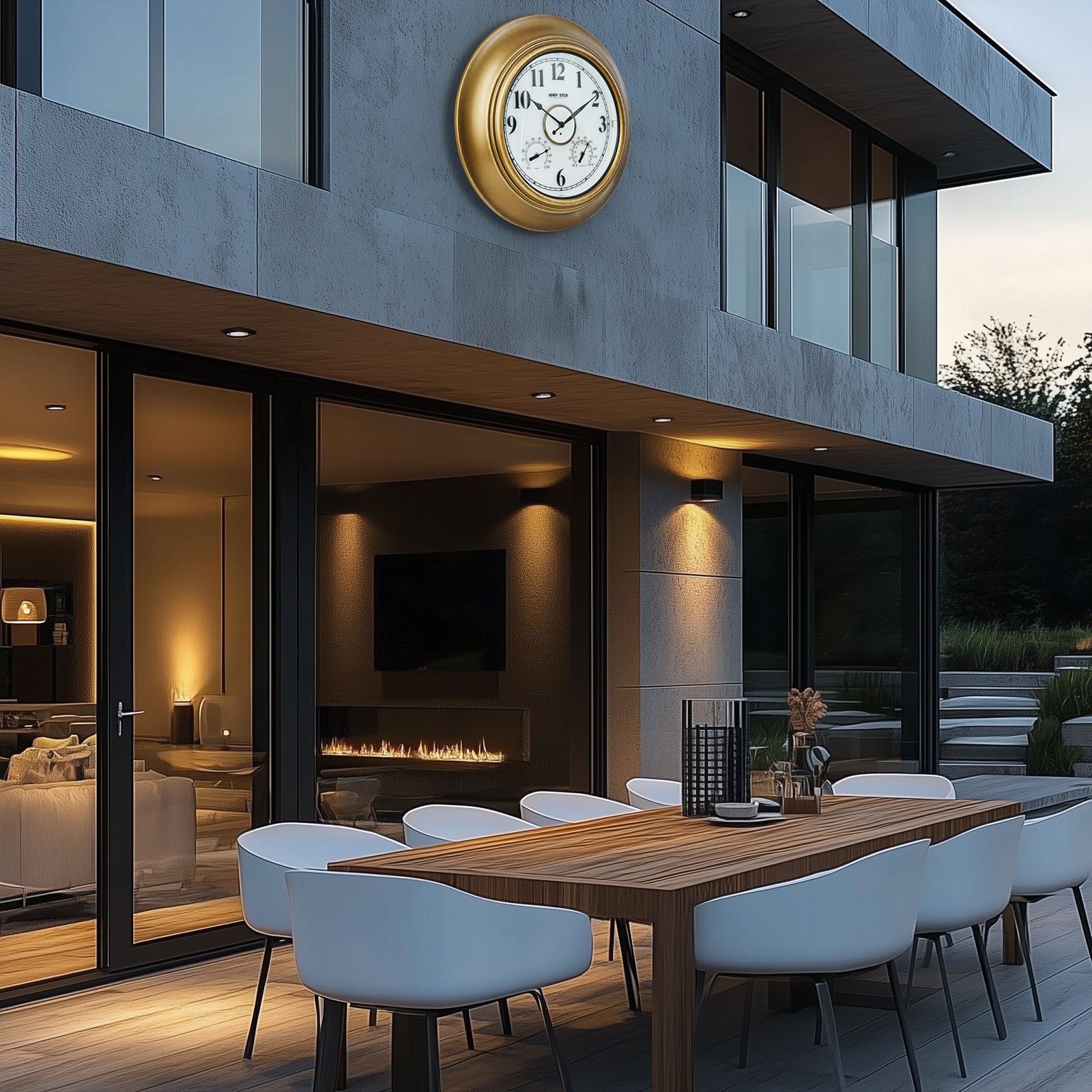 Contemporary Large Outdoor Wall Clock with Thermometer Weatherproof Illuminated ,21 Inch