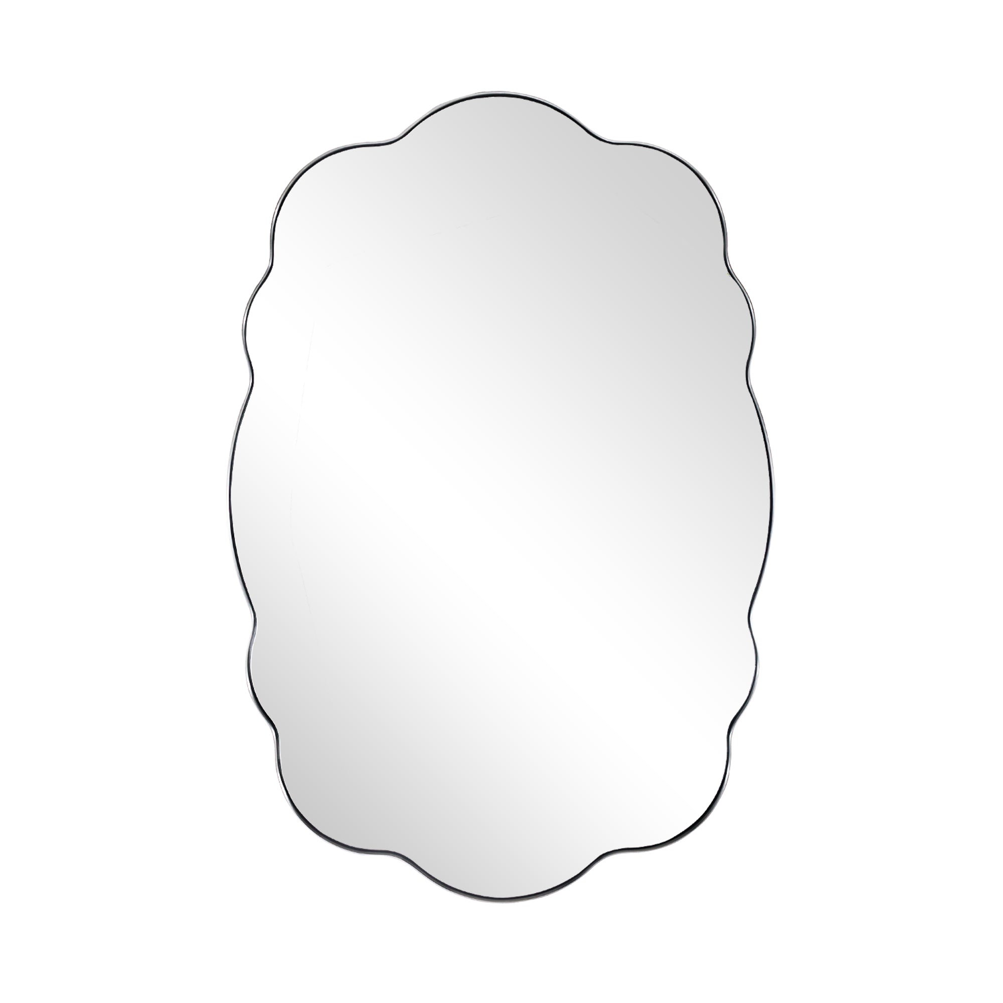 Contemporary Wavy Oval Scalloped Bathroom Vanity Mirror Irregular Decorative Mirror| Stainless Steel Framed