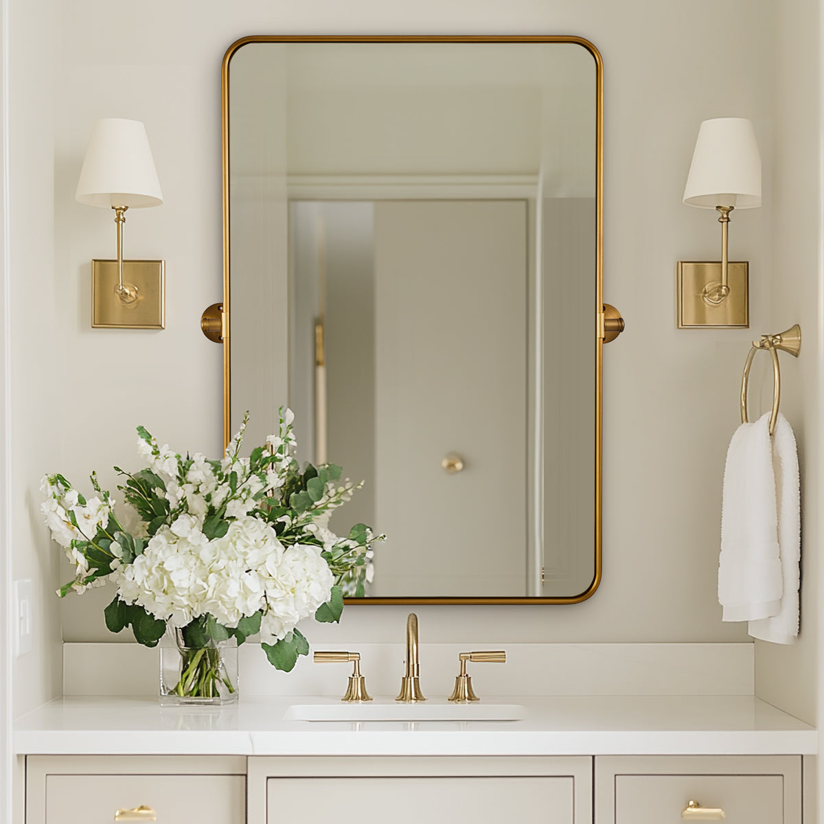 Modern Rectangle Pivot Mirror Adjustable Floating / Tilting Bathroom Mirror
