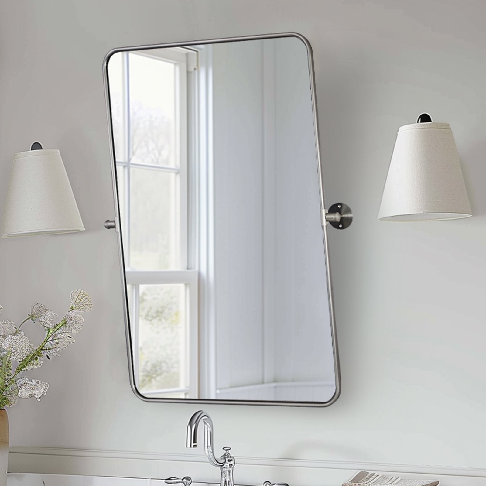 Modern Rectangle Pivot Mirror Adjustable Floating / Tilting Bathroom Mirror