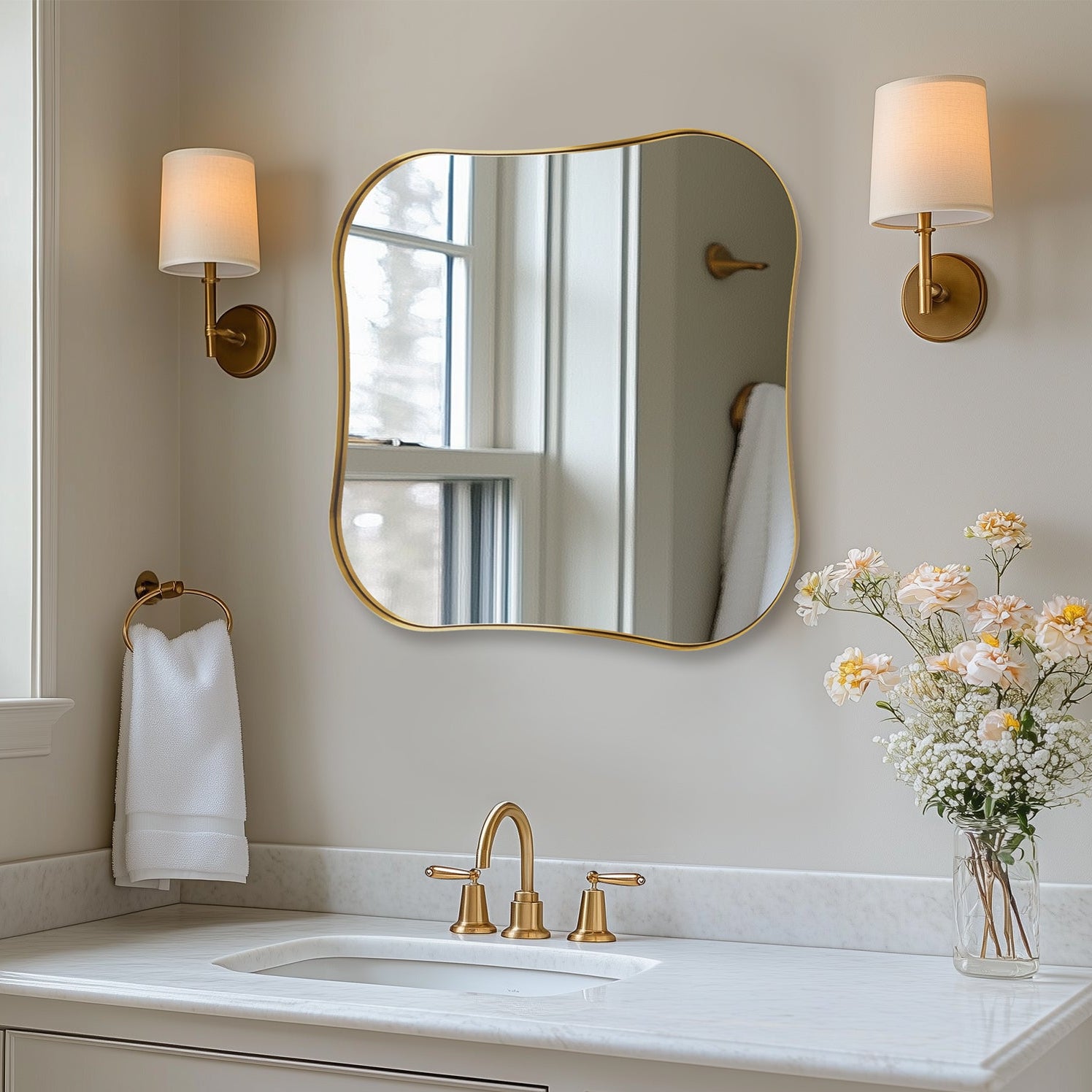 Contemporary Square Scalloped Bathroom Mirrors | 30Inch,Stainless Steel Framed