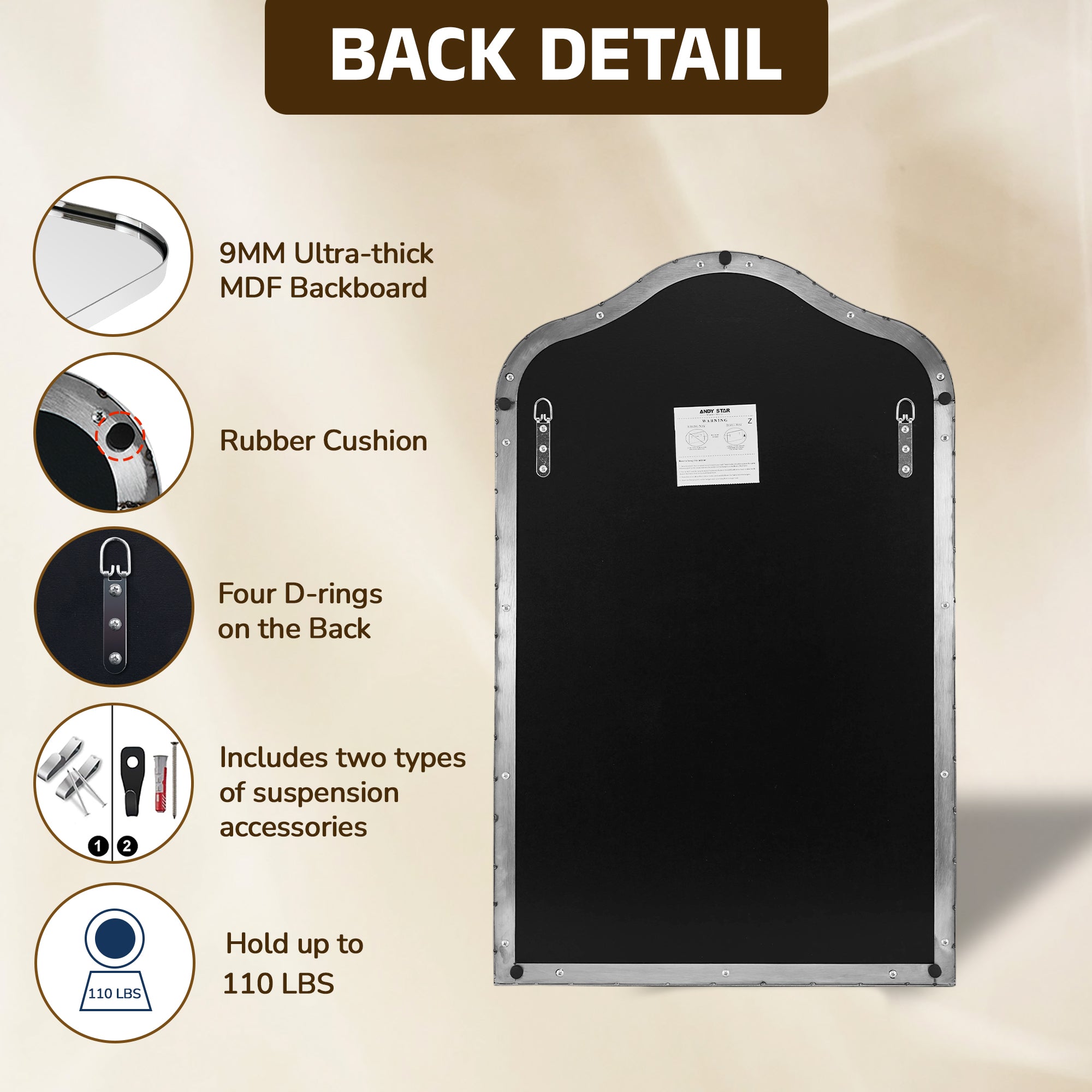 Contemporary Arch Top Curved Arched Bathroom Vanity Mirror | Stainless Steel Frame