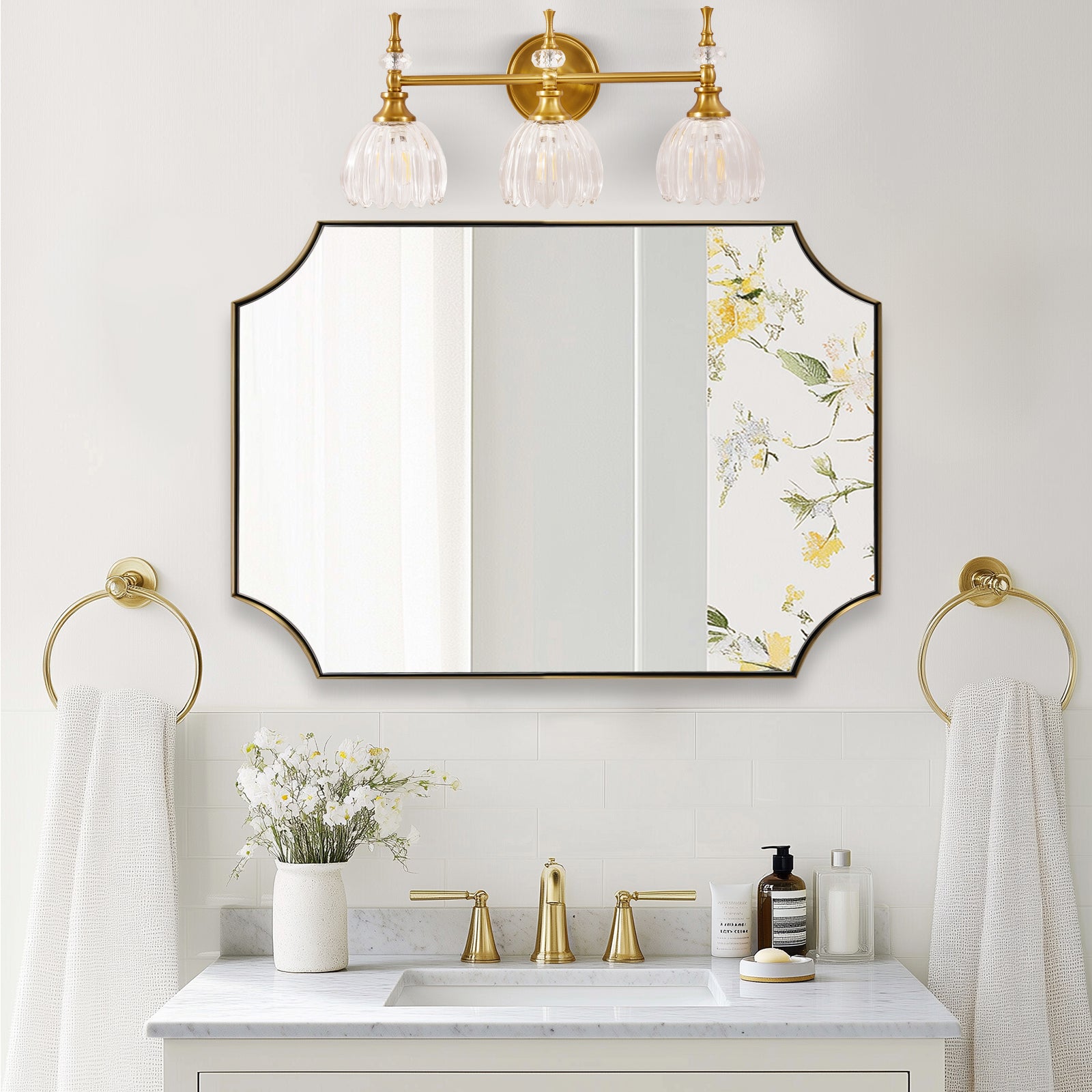 Contemporary Bathroom Vanity Light Fixtures with Tulip Glass Shade Sconces for Bath,Bedroom, Hallway