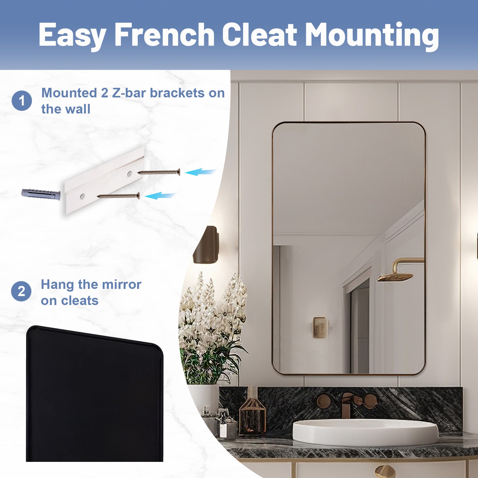 Minimalist Modern Rounded Rectangular Bathroom Mirrors