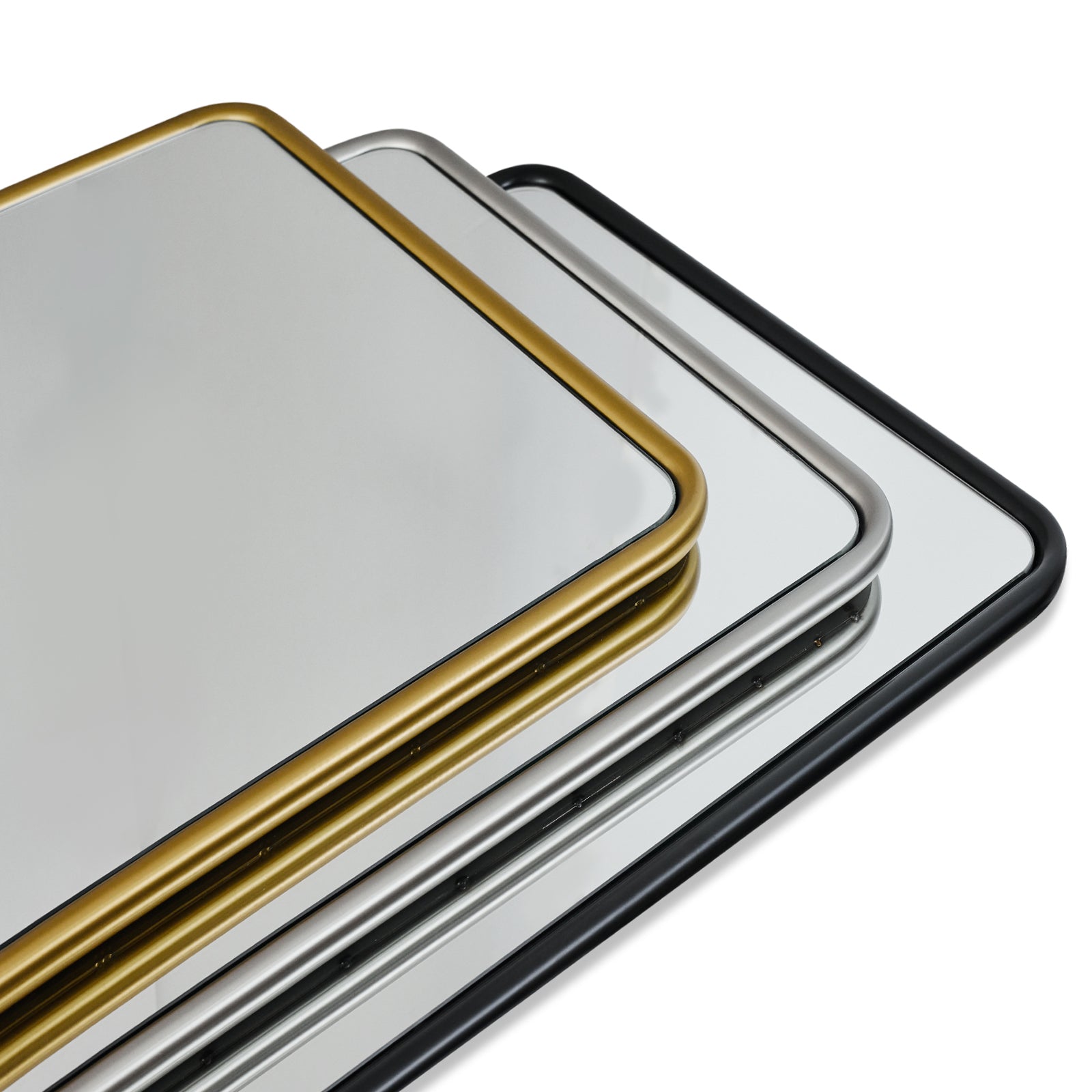 Contemporary Rectangle Bathroom Mirror |Rounded Stainless Steel Framed