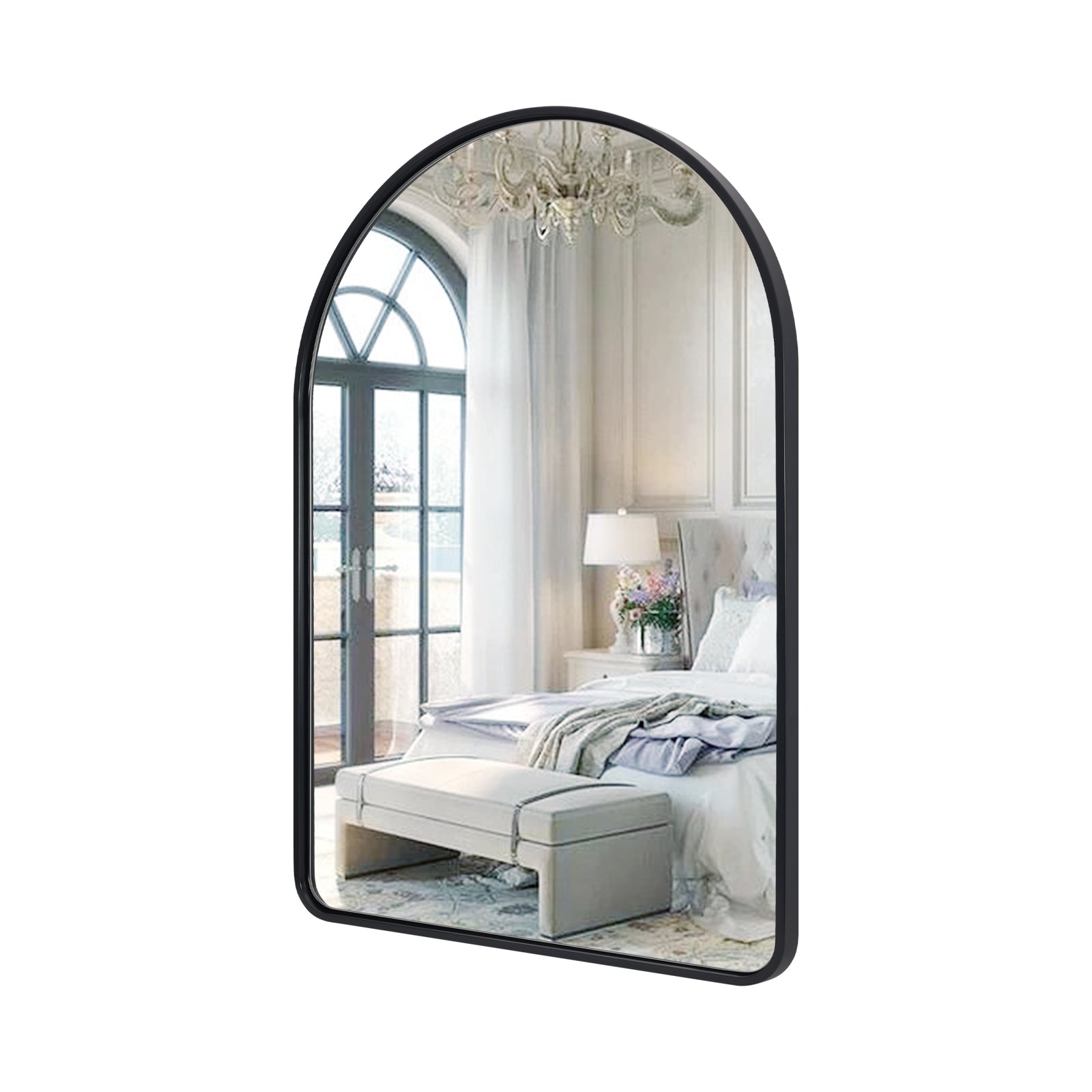 Contemporary Bold Stainless Steel Framed Arched Wall Mirrors for Bathroom, Living Room, Entry