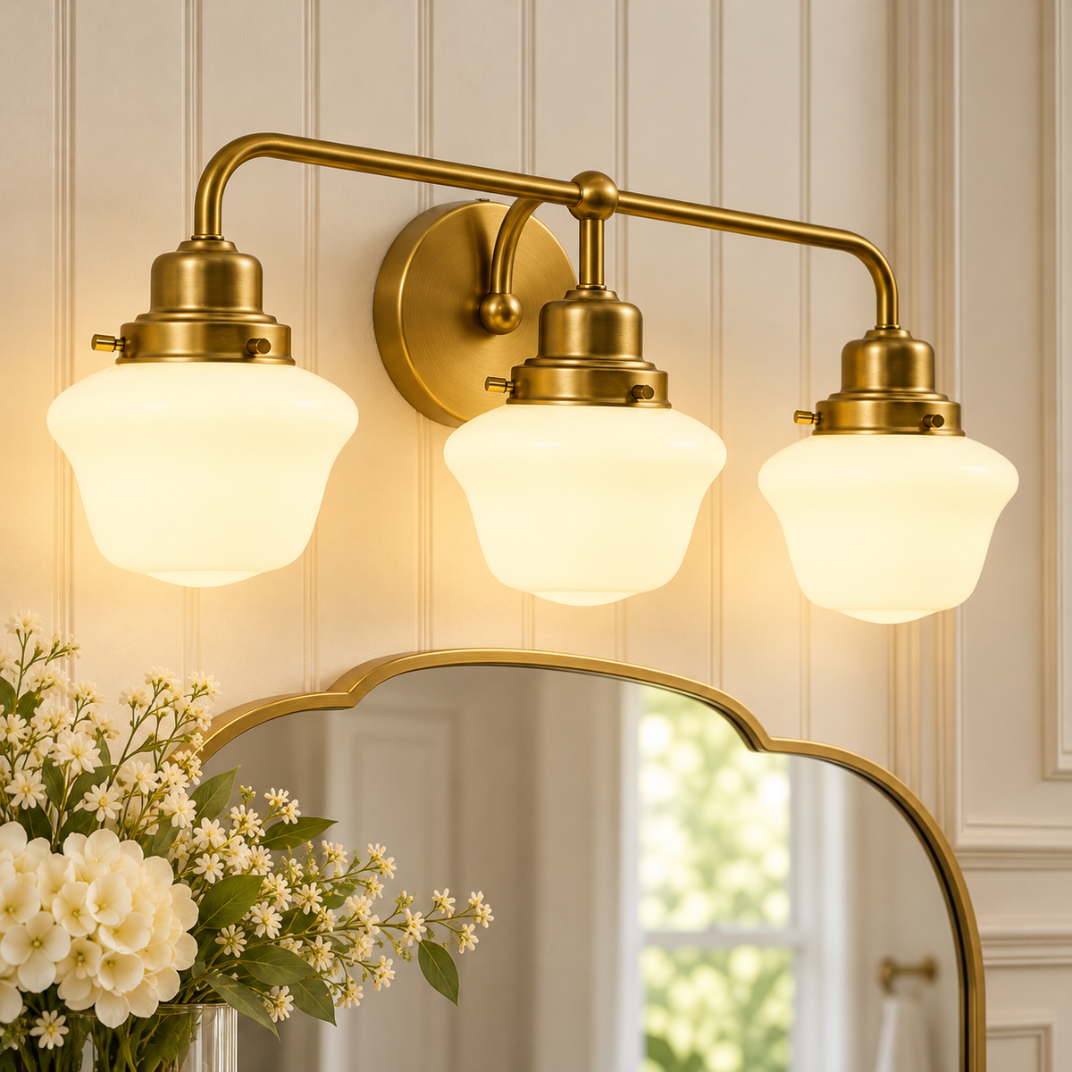 Traditional Schoolhouse Opal Glass Shade Bathroom Vanity Light
