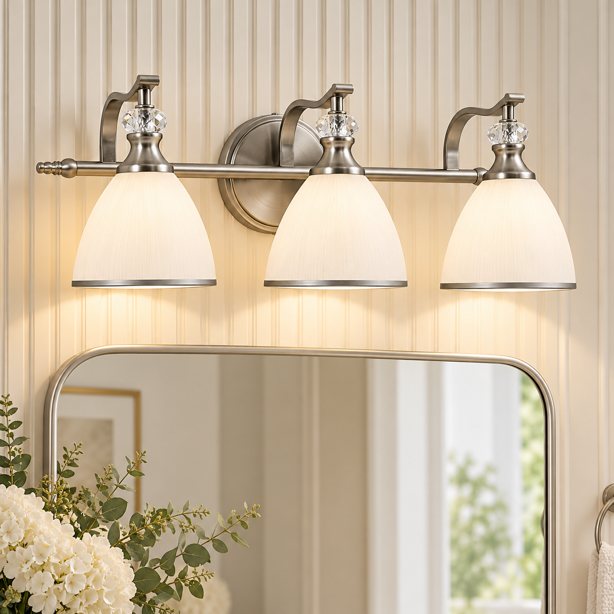 Vintage Frosted Trumpet Glass Shade Bathroom Vanity Light