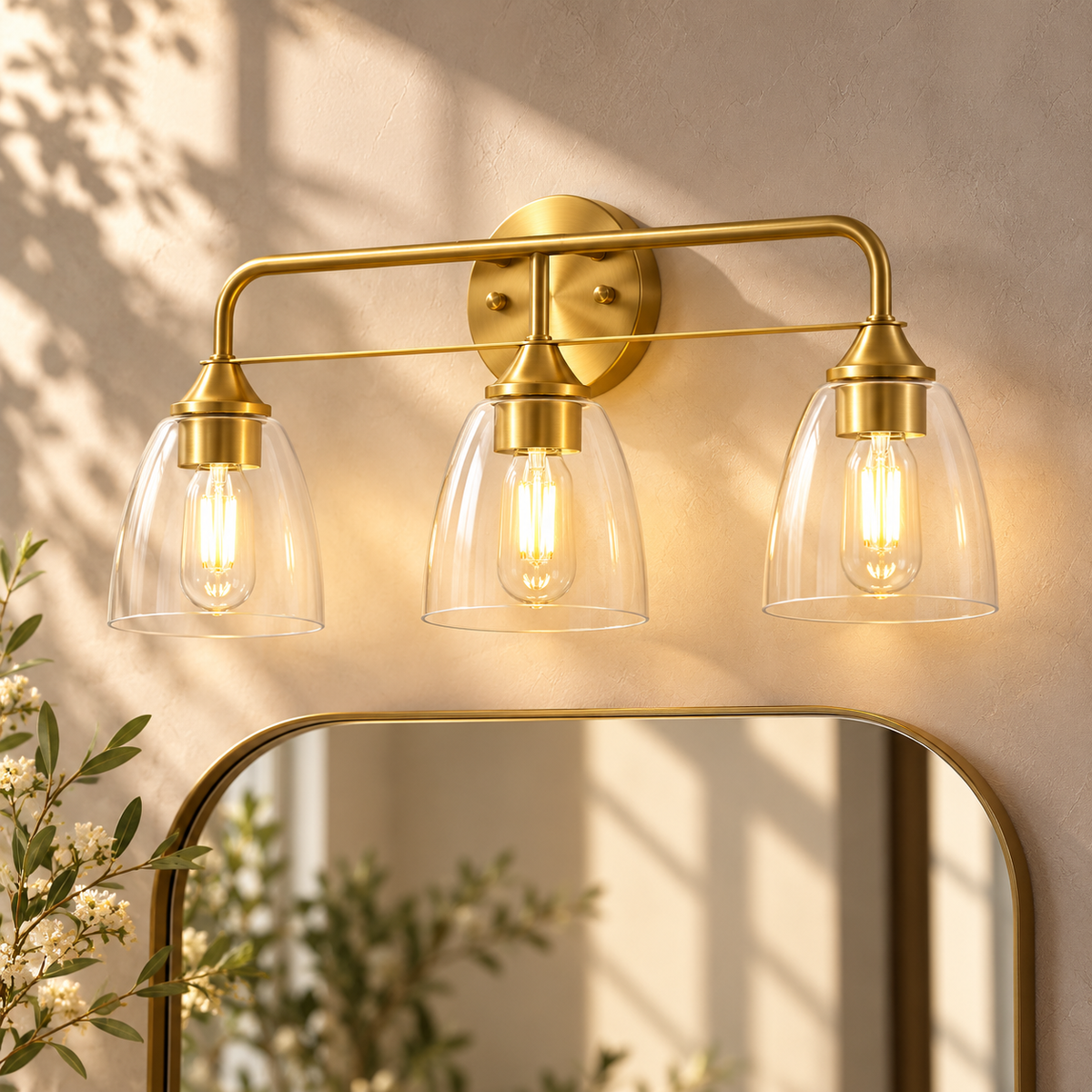Luxury Dual-Rail Bathroom Vanity Light with Clear Bell Glass Shades