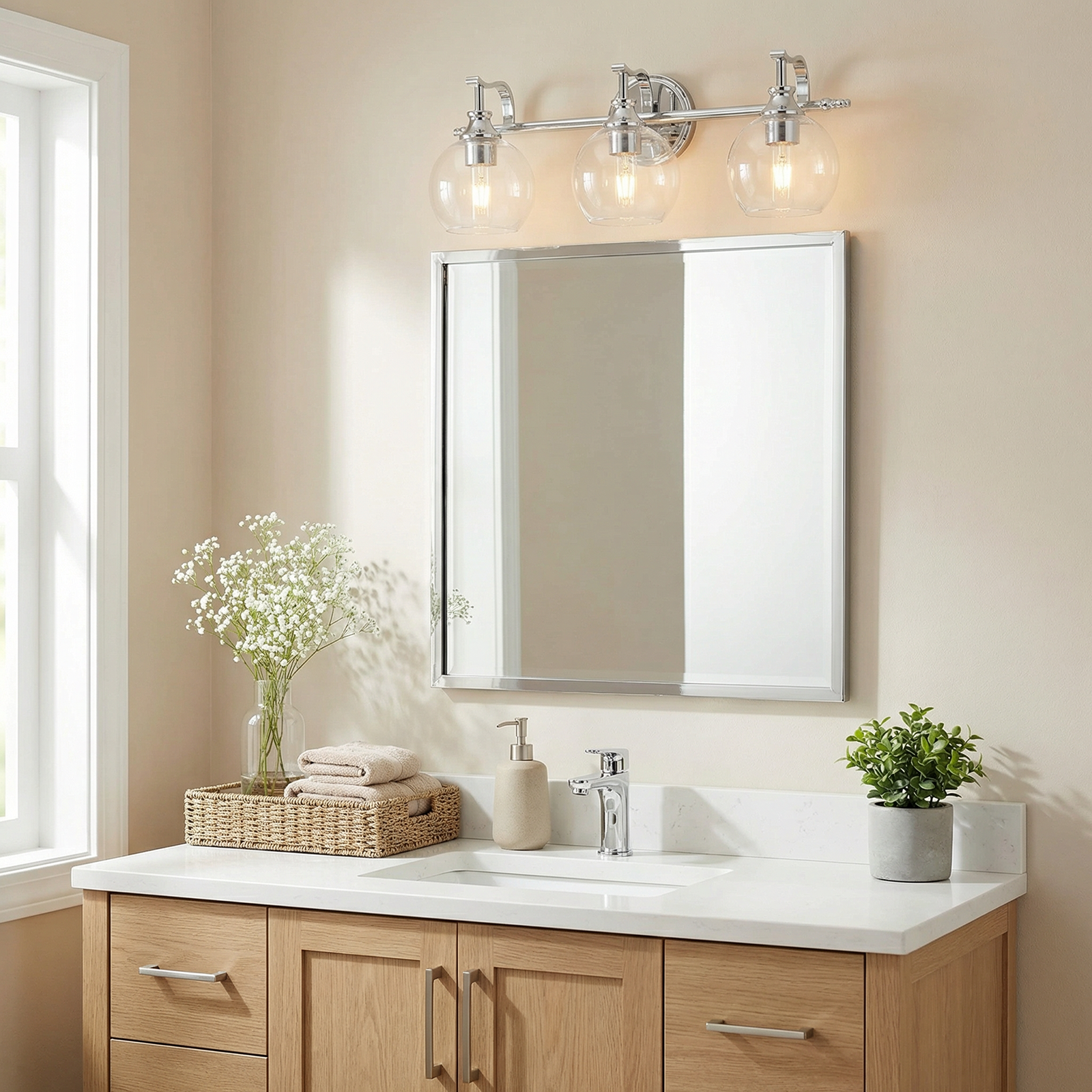 Modern Clear Globe Glass Shade Metal Crank Frame Bathroom Sconces