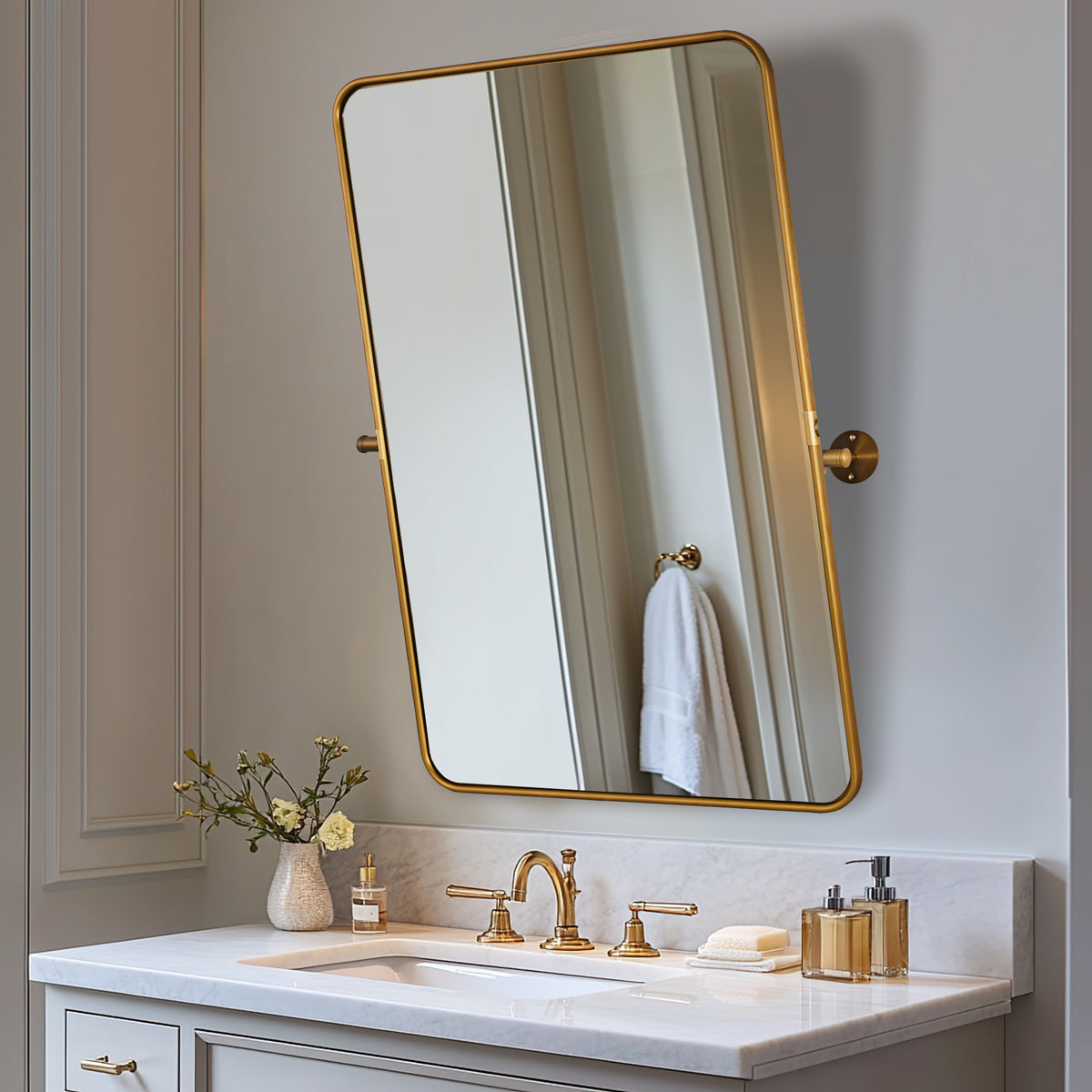 Modern Rectangle Pivot Mirror Adjustable Floating / Tilting Bathroom Mirror
