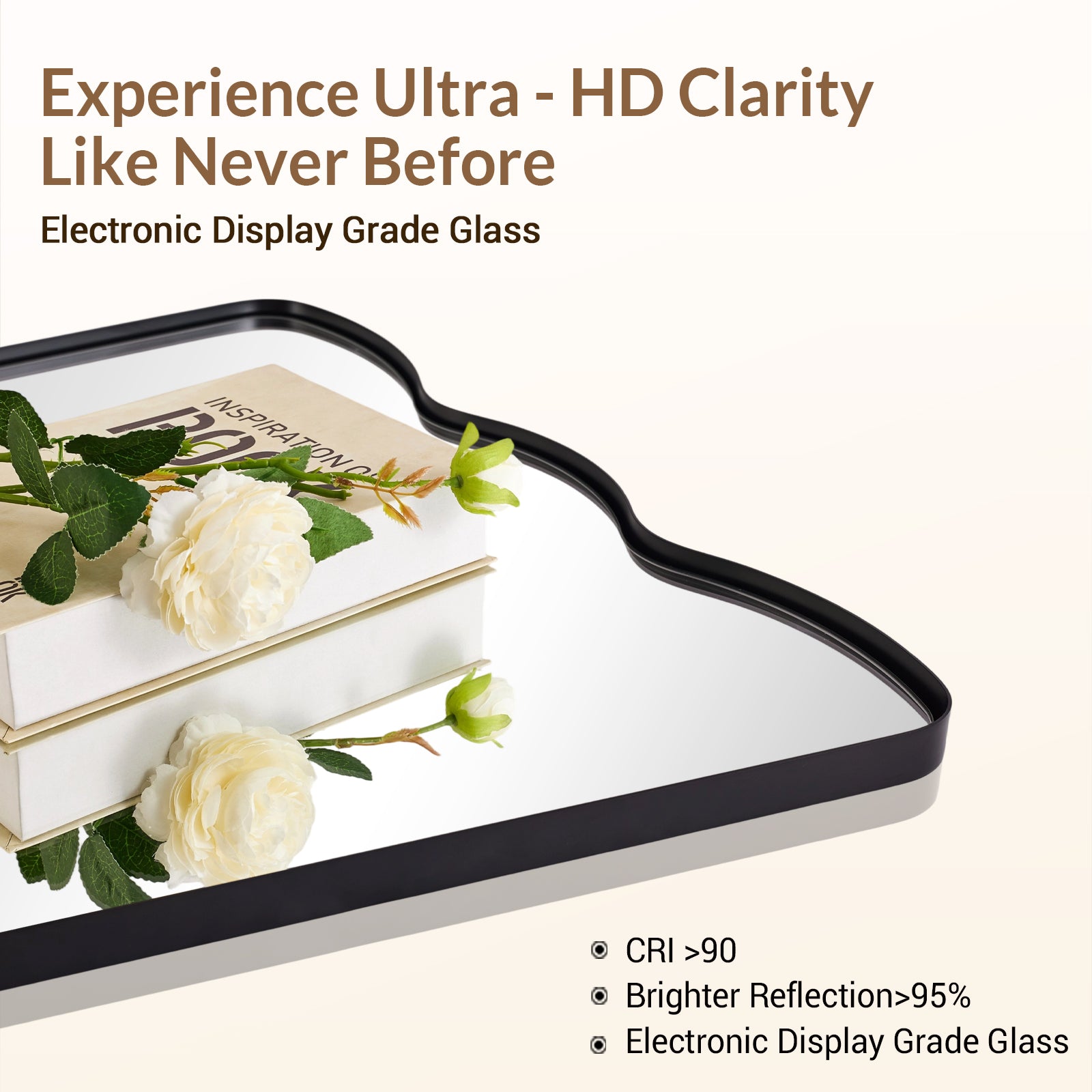 Contemporary Tapered Wavy Scalloped Bathroom Vanity Mirror | Stainless Steel Framed