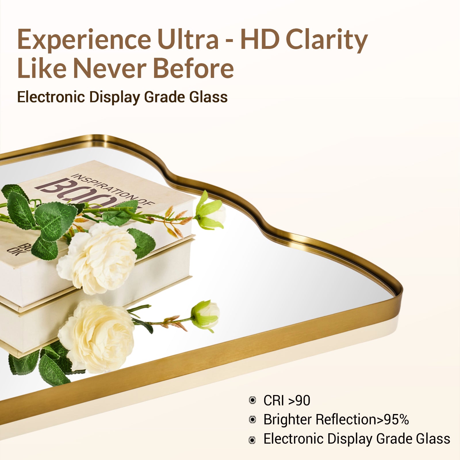 Contemporary Tapered Wavy Scalloped Bathroom Vanity Mirror | Stainless Steel Framed