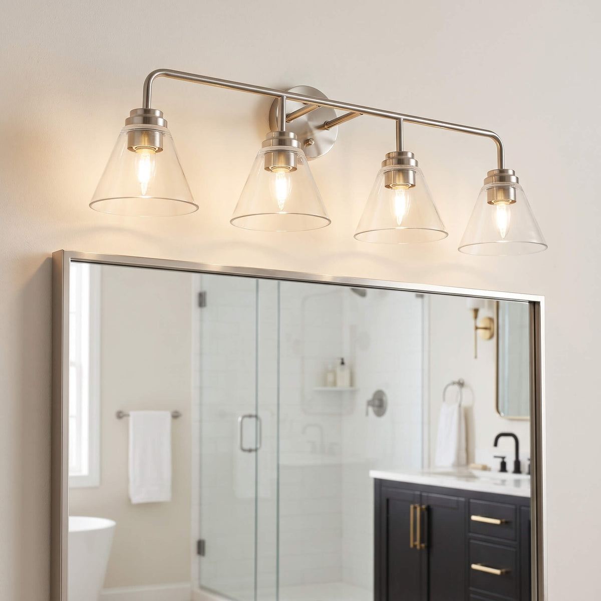 Modern Clear Cone Glass Shade Bathroom Vanity Light