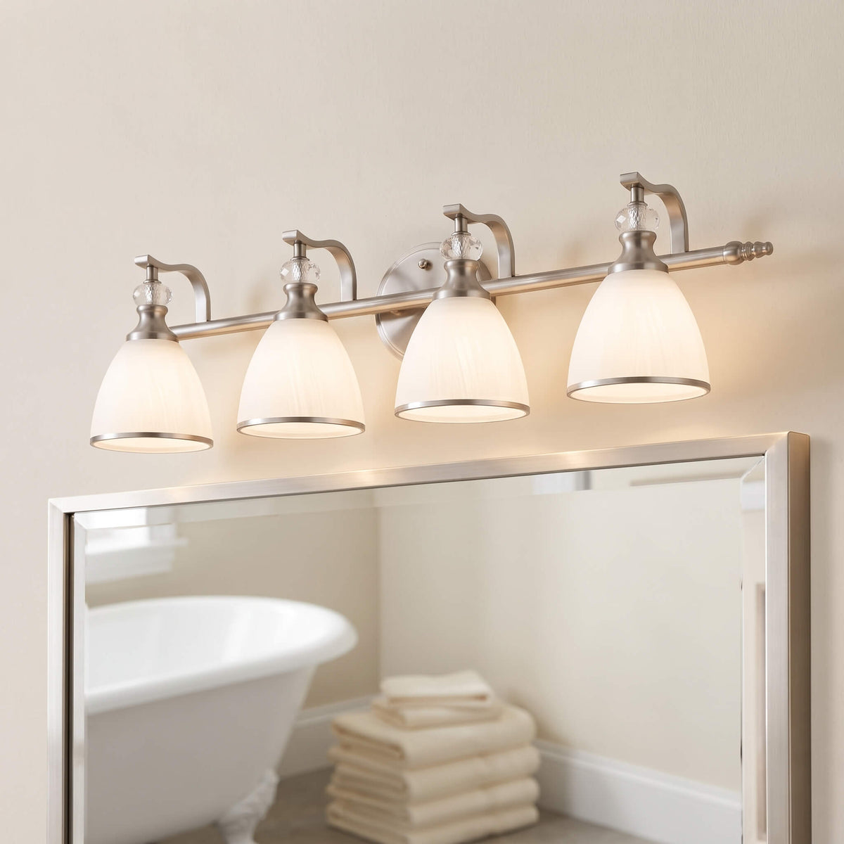 Vintage Frosted Trumpet Glass Shade Bathroom Vanity Light