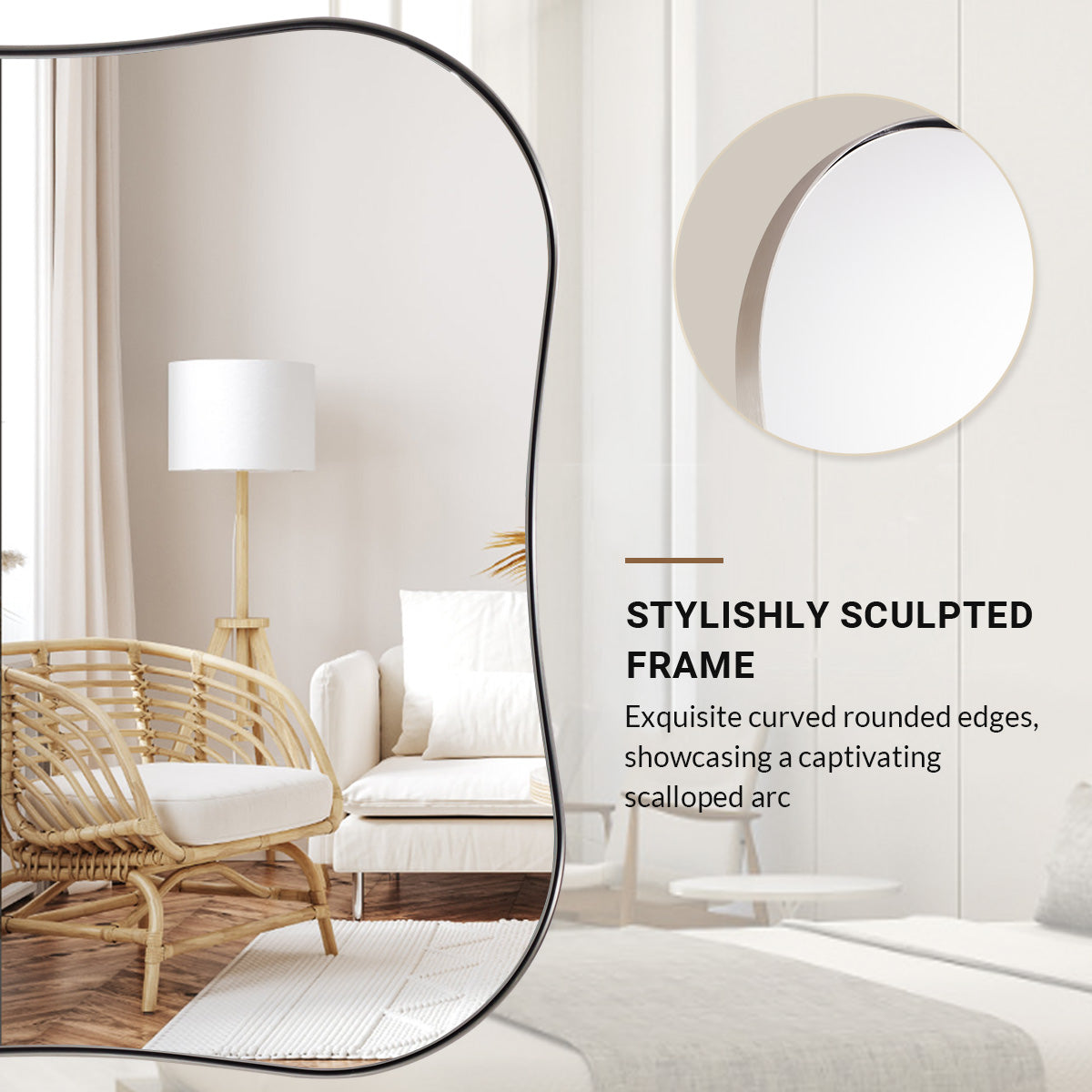 Contemporary Square Scalloped Bathroom Mirrors | 30Inch,Stainless Steel Framed