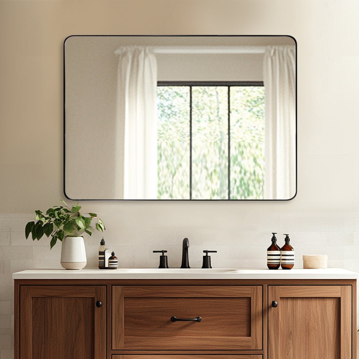 Modern Rounded Rectangular Bathroom Wall Mirrors with Aluminum Frame