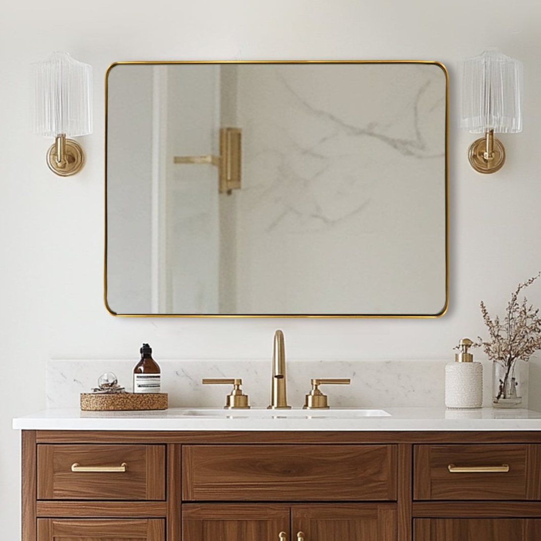 Modern Rounded Rectangular Bathroom Wall Mirrors with Aluminum Frame