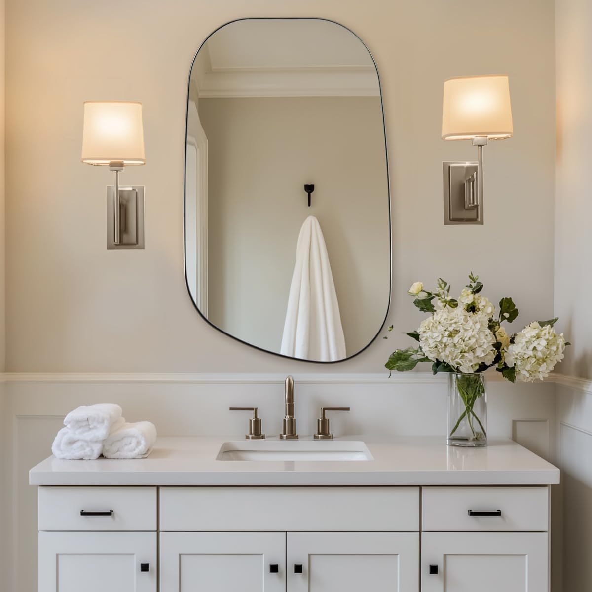 Asymmetrical Irregular Bathroom Wall Mirror | Stainless Steel Frame