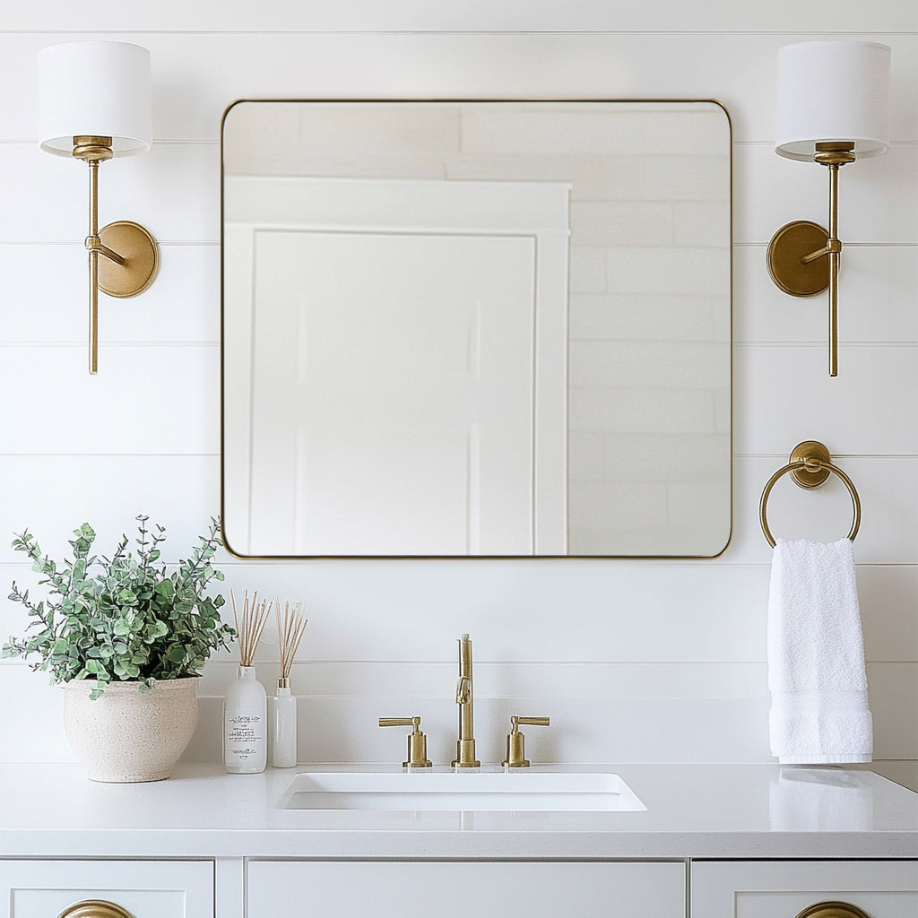 Modern Rounded Rectangle Mirror for Bathroom/ Vanity/ Wall | Stainless Steel Frame