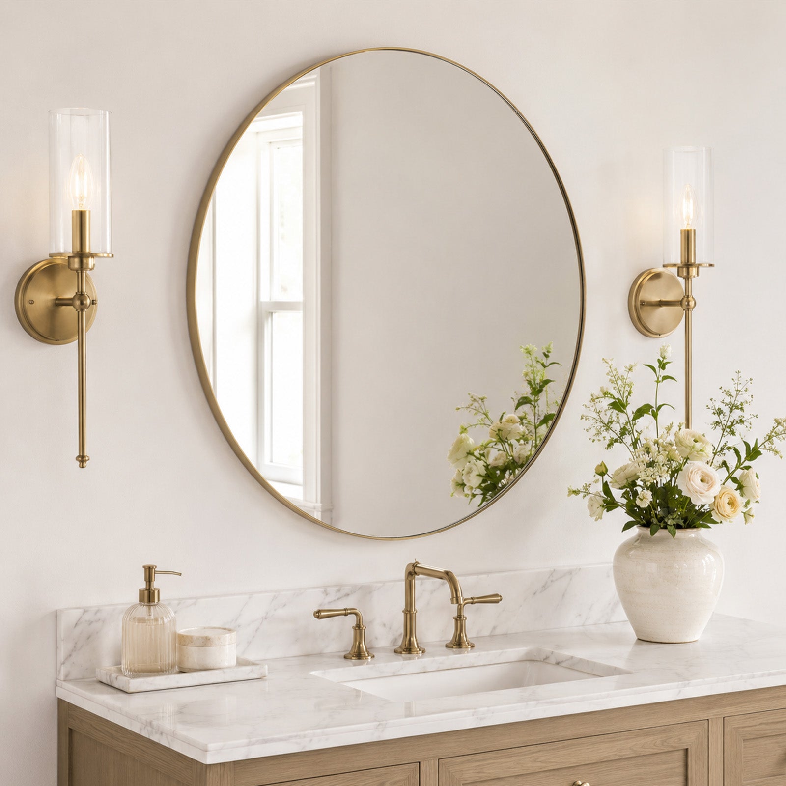 Modern Round Bathroom Mirrors Circle Wall Mirror | Stainless Steel Frame
