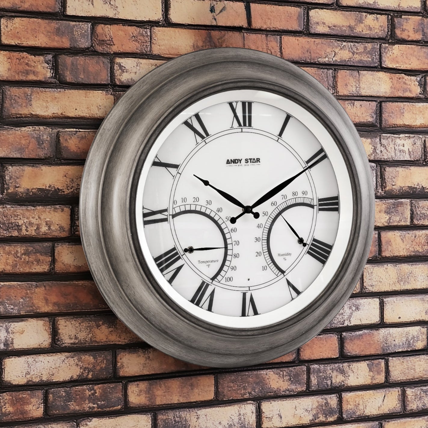 Oak Large Outdoor Wall Clock with Thermometer Waterproof Illuminated,24 Inch