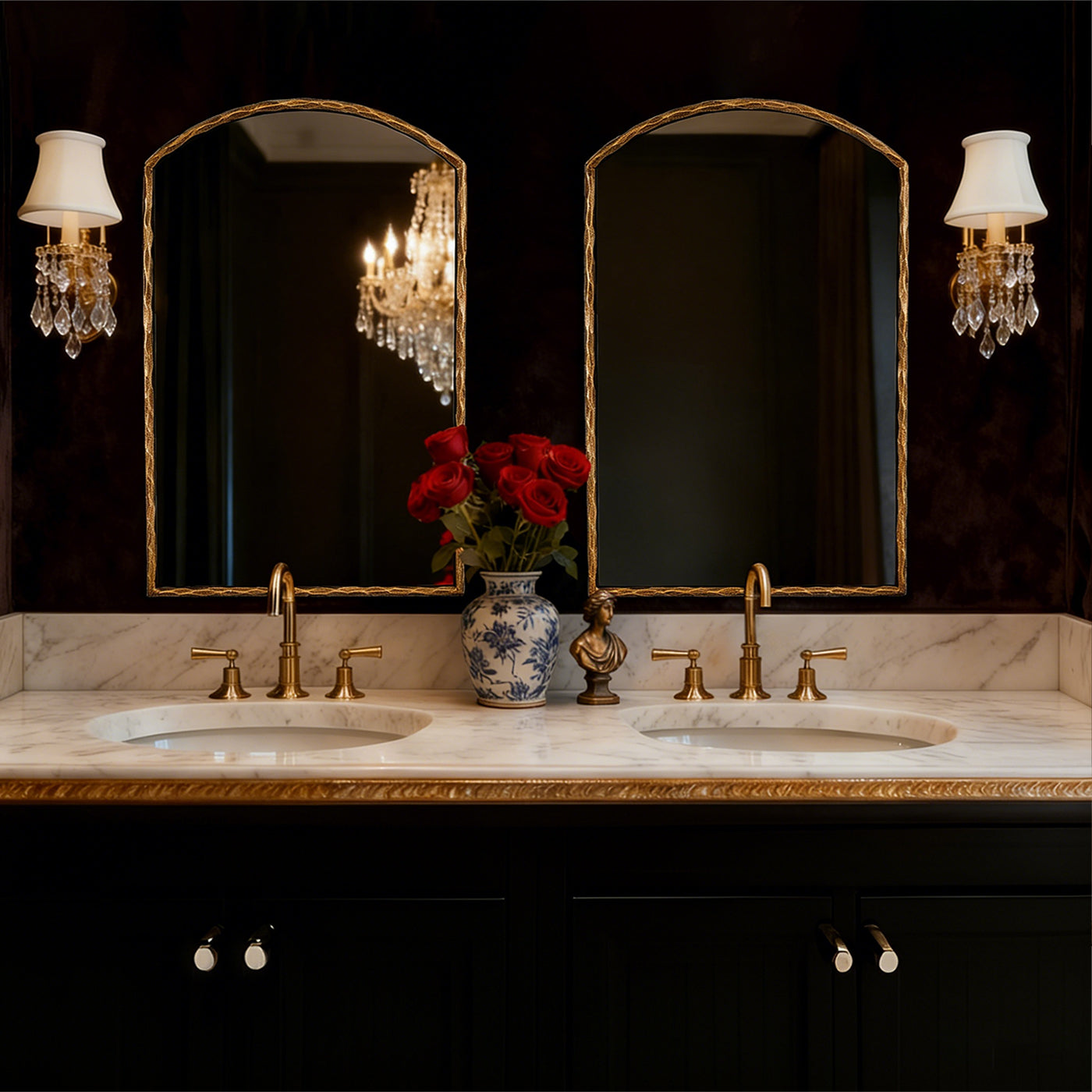 Vintage Hand-Forged Arched Mirror Hammered Wrought Iron Bathroom Mirror