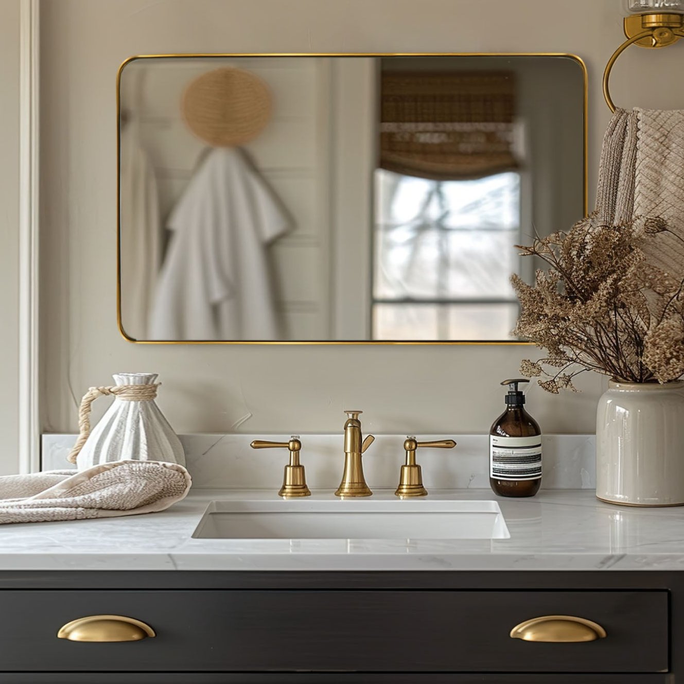 Open Box Like New : Modern Rounded Rectangle Mirror for Bathroom/ Vanity/ Wall | Stainless Steel Frame