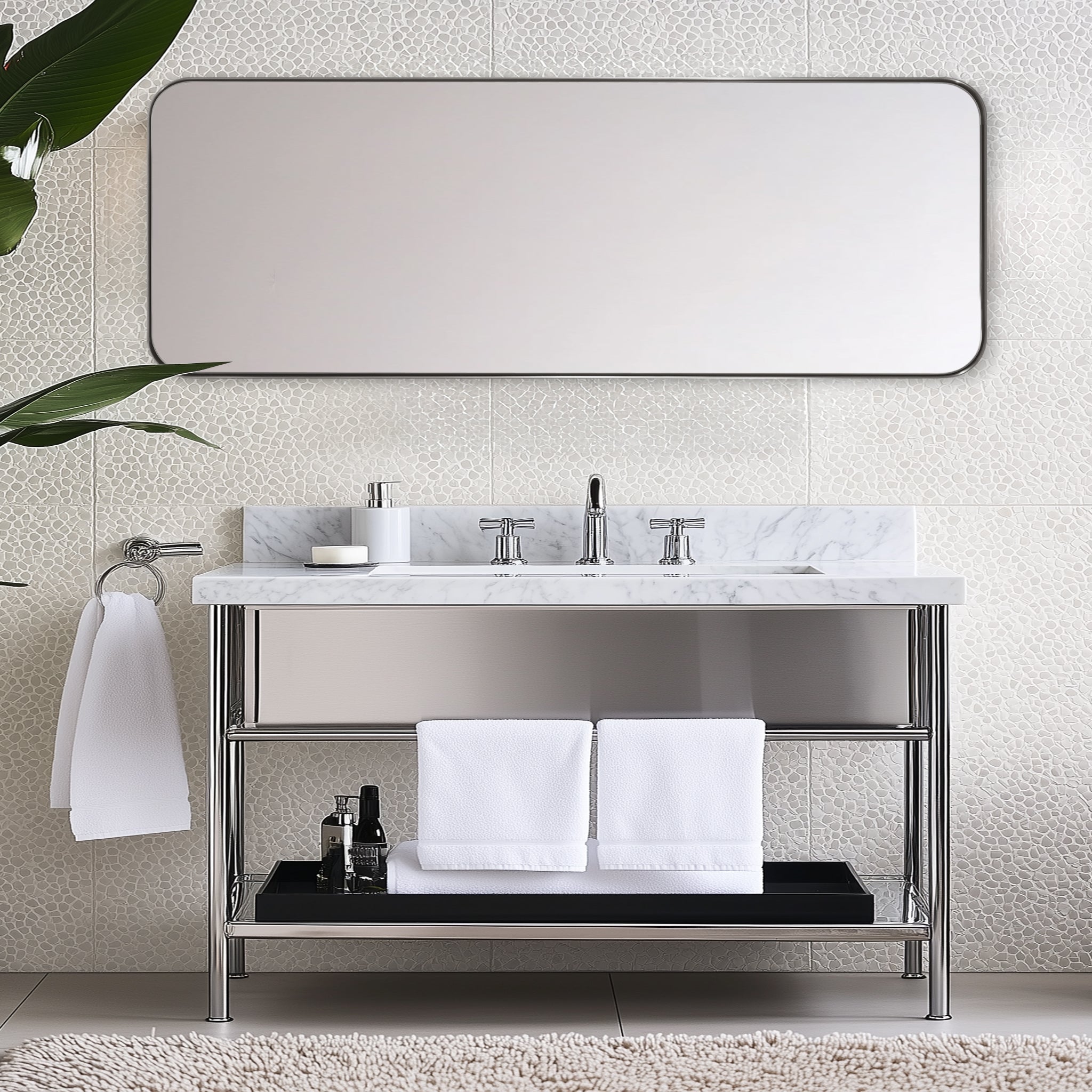 Modern Rounded Rectangle Mirror for Bathroom/ Vanity/ Wall | Stainless Steel Frame
