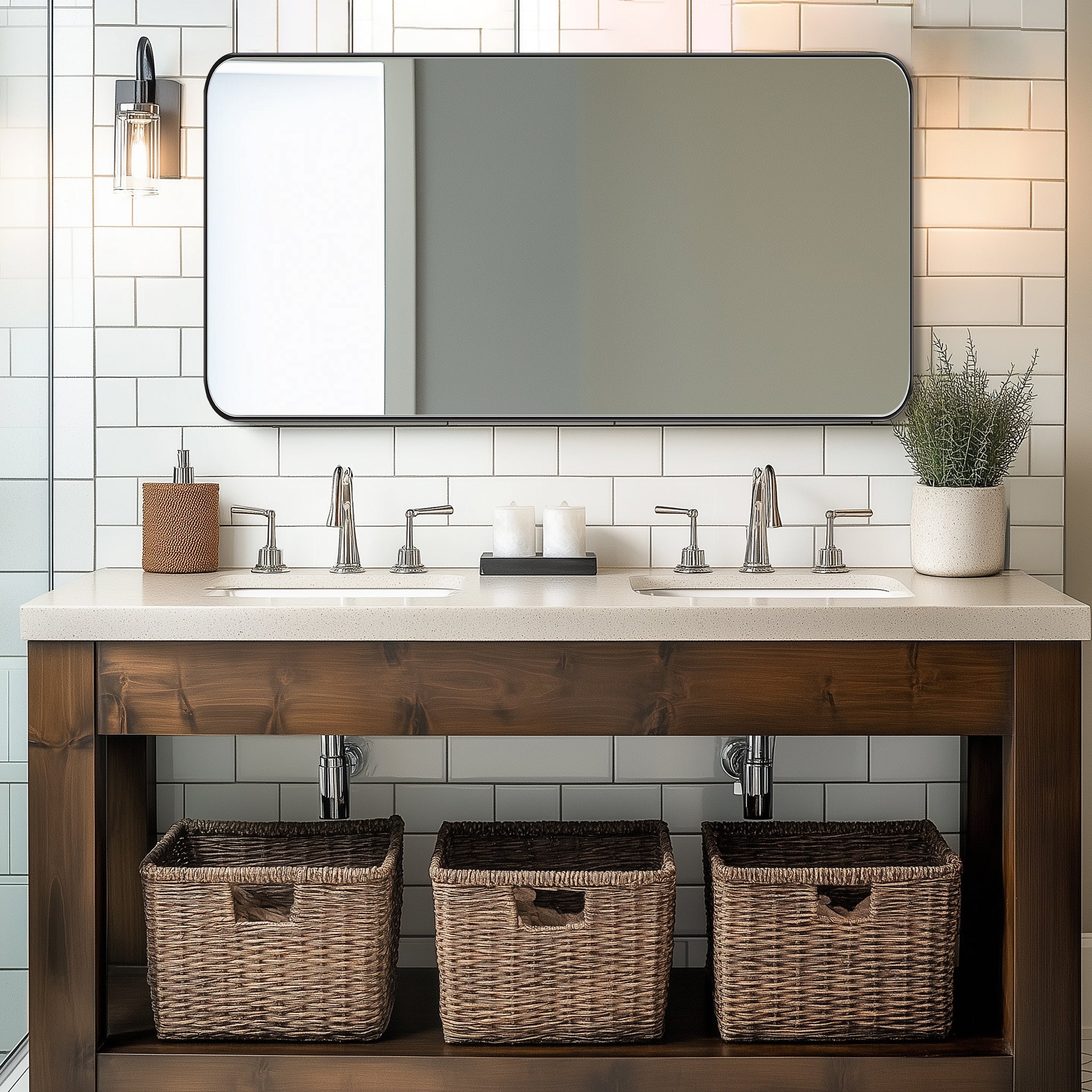 Modern Rounded Rectangle Mirror for Bathroom/ Vanity/ Wall | Stainless Steel Frame