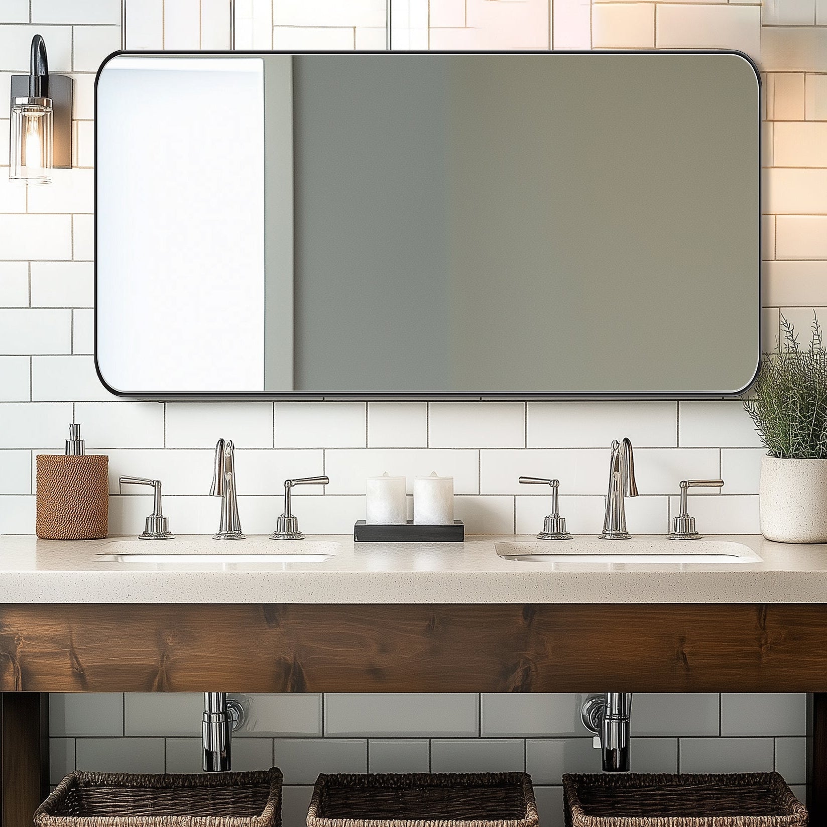 Modern Rounded Rectangle Mirror for Bathroom/ Vanity/ Wall | Stainless Steel Frame