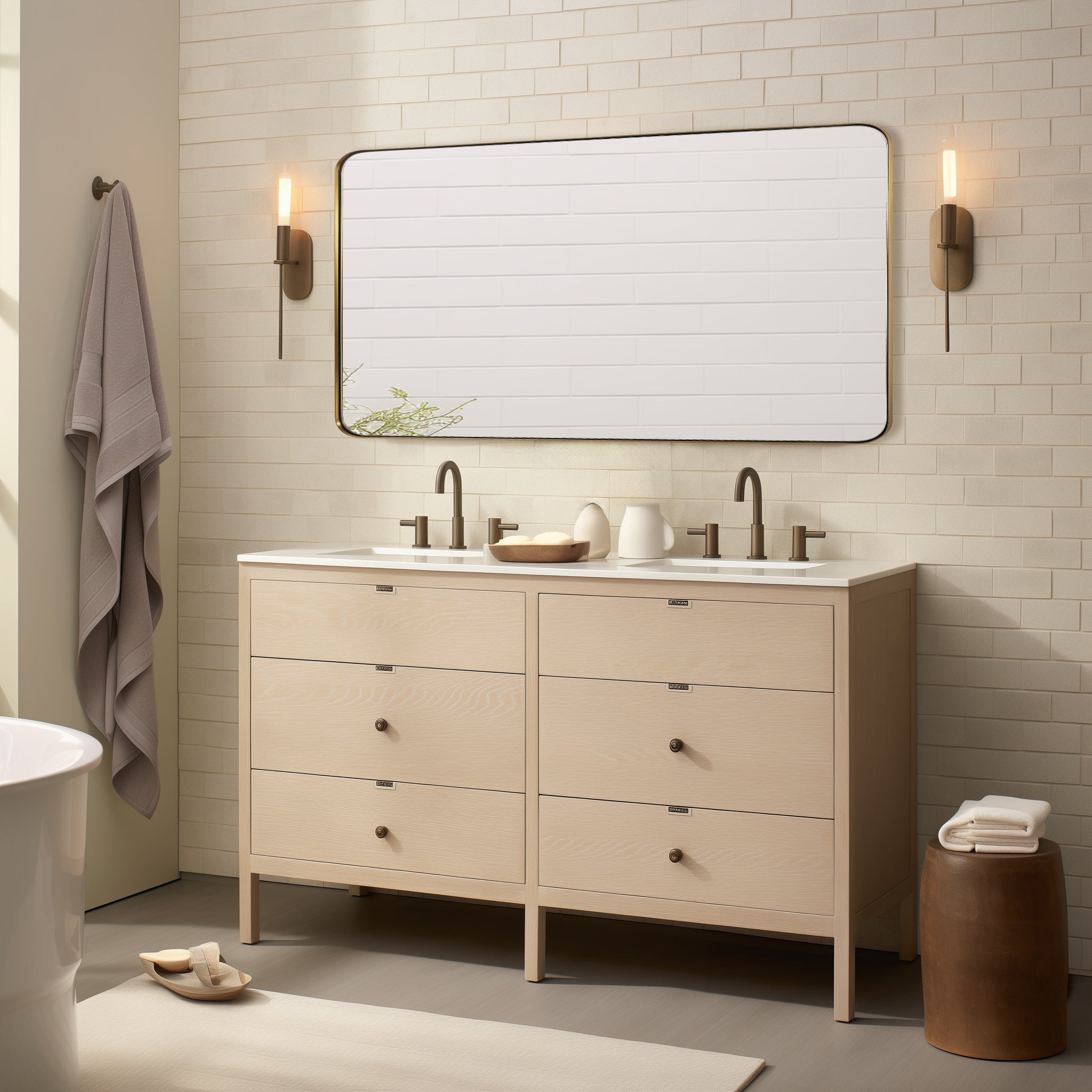 Modern Rounded Rectangle Mirror for Bathroom/ Vanity/ Wall | Stainless Steel Frame
