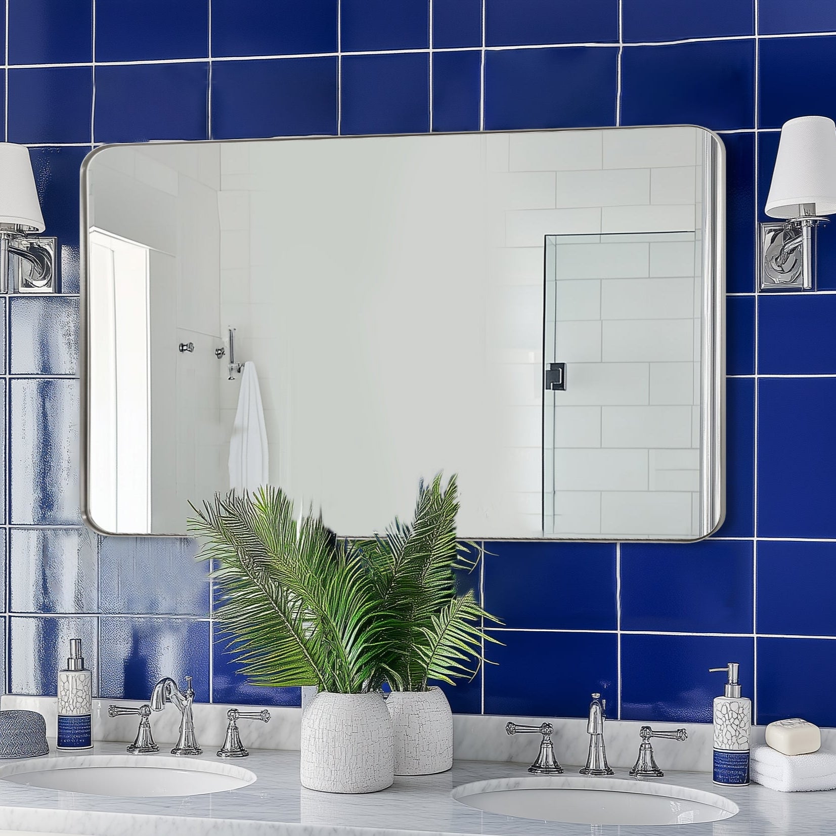 Modern Rounded Rectangle Mirror for Bathroom/ Vanity/ Wall | Stainless Steel Frame