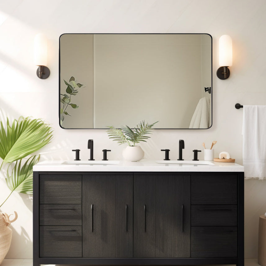 Modern Rounded Rectangle Mirror for Bathroom/ Vanity/ Wall | Stainless Steel Frame
