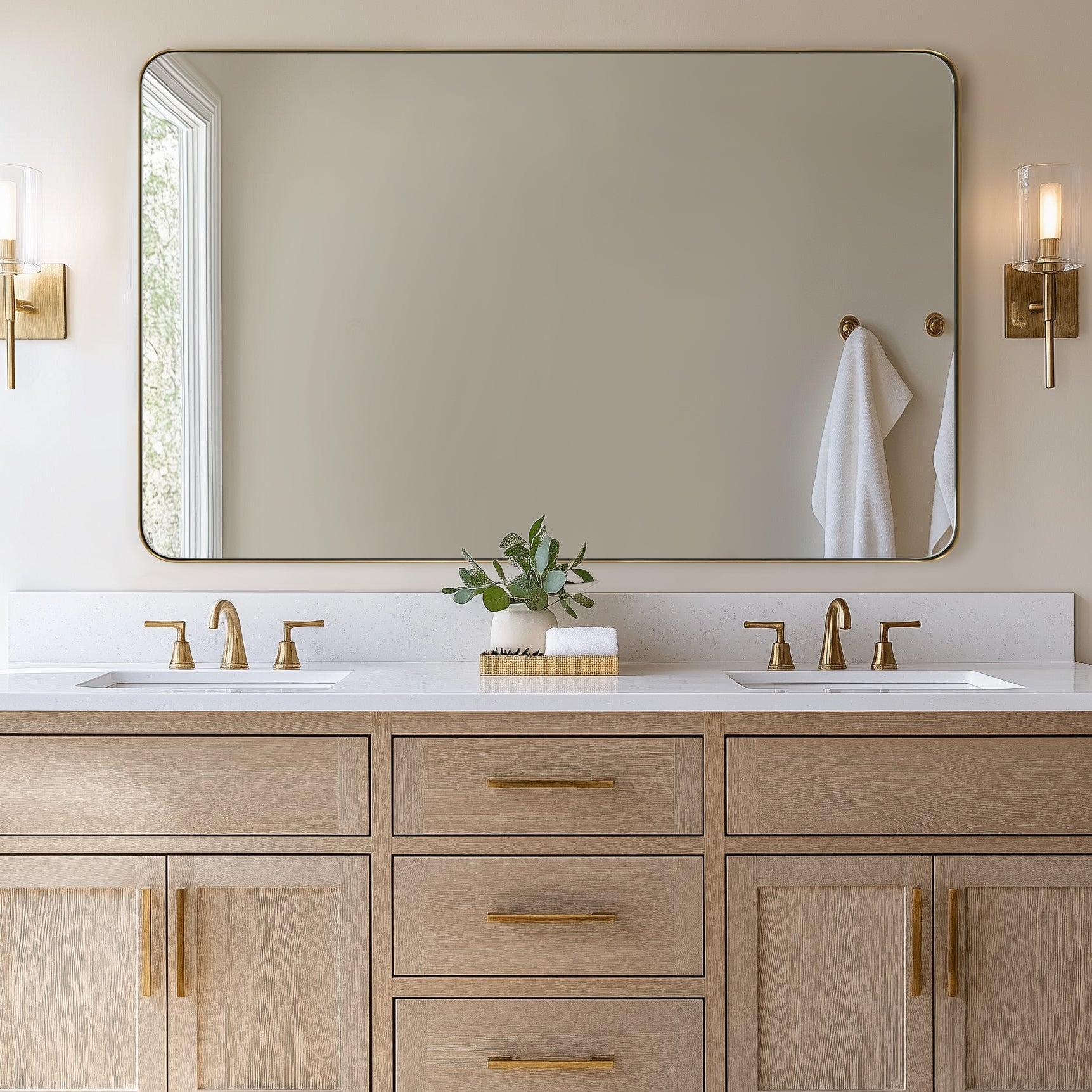Open Box Like New : Modern Rounded Rectangle Mirror for Bathroom/ Vanity/ Wall | Stainless Steel Frame