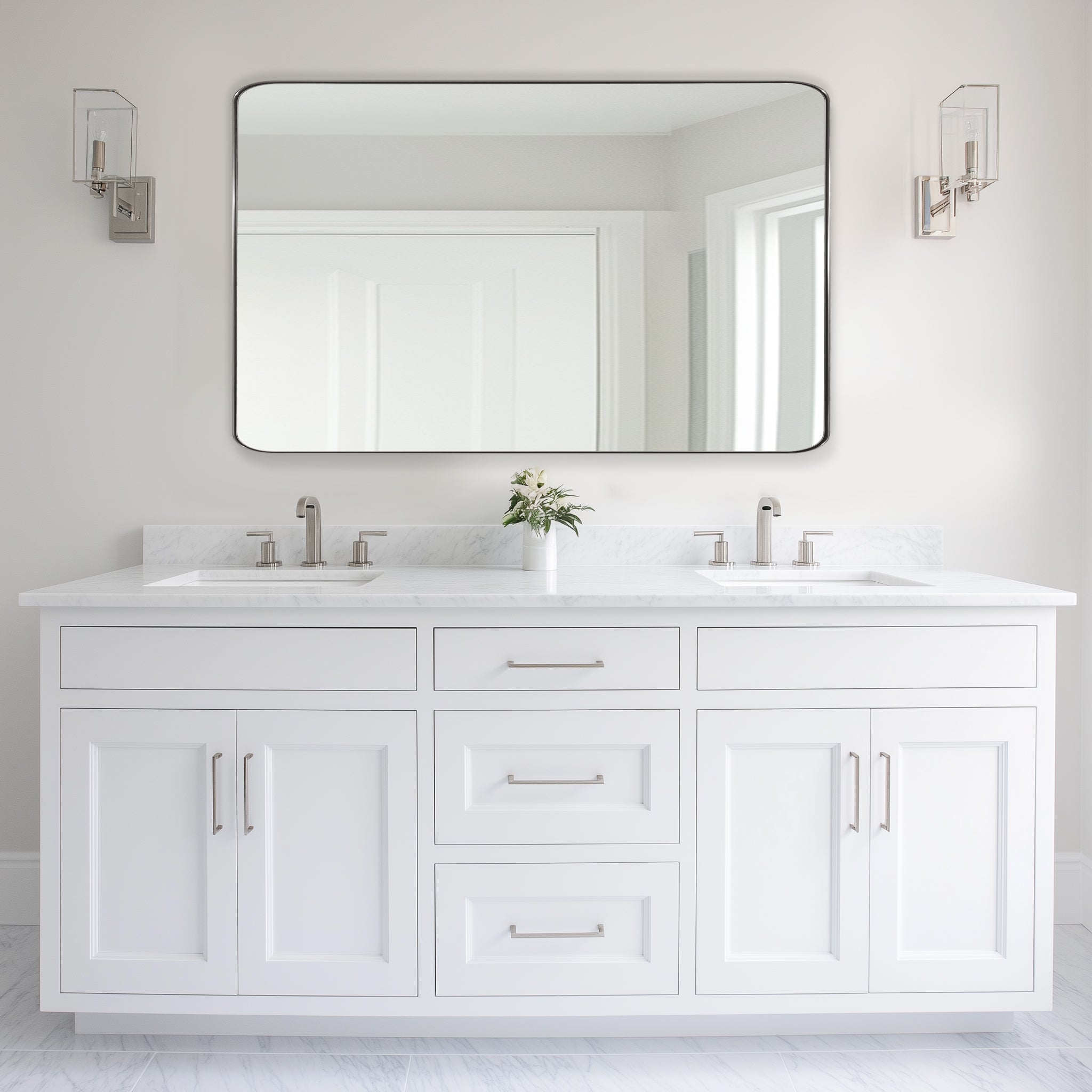 Modern Rounded Rectangle Mirror for Bathroom/ Vanity/ Wall | Stainless Steel Frame