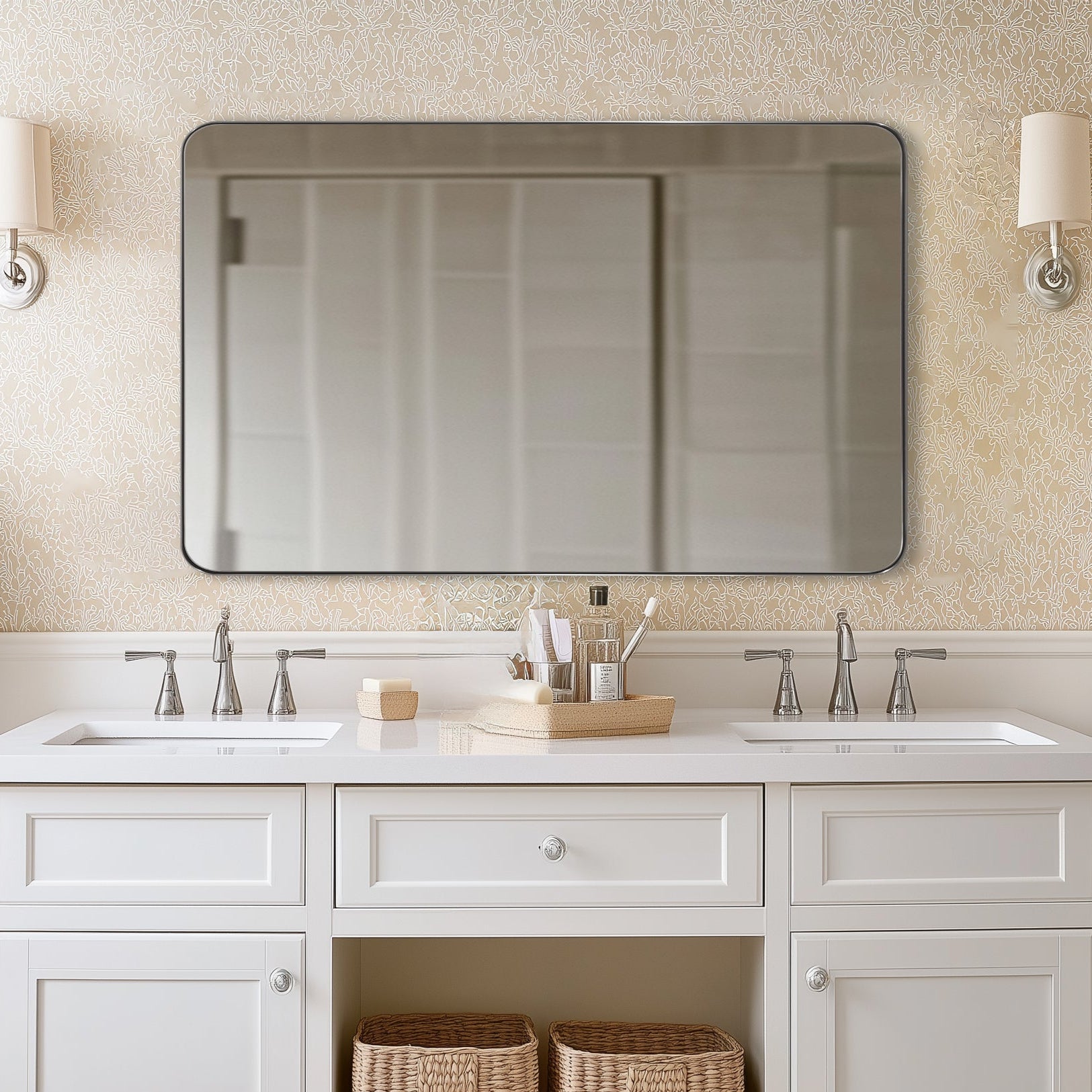 Modern Rounded Rectangle Mirror for Bathroom/ Vanity/ Wall | Stainless Steel Frame