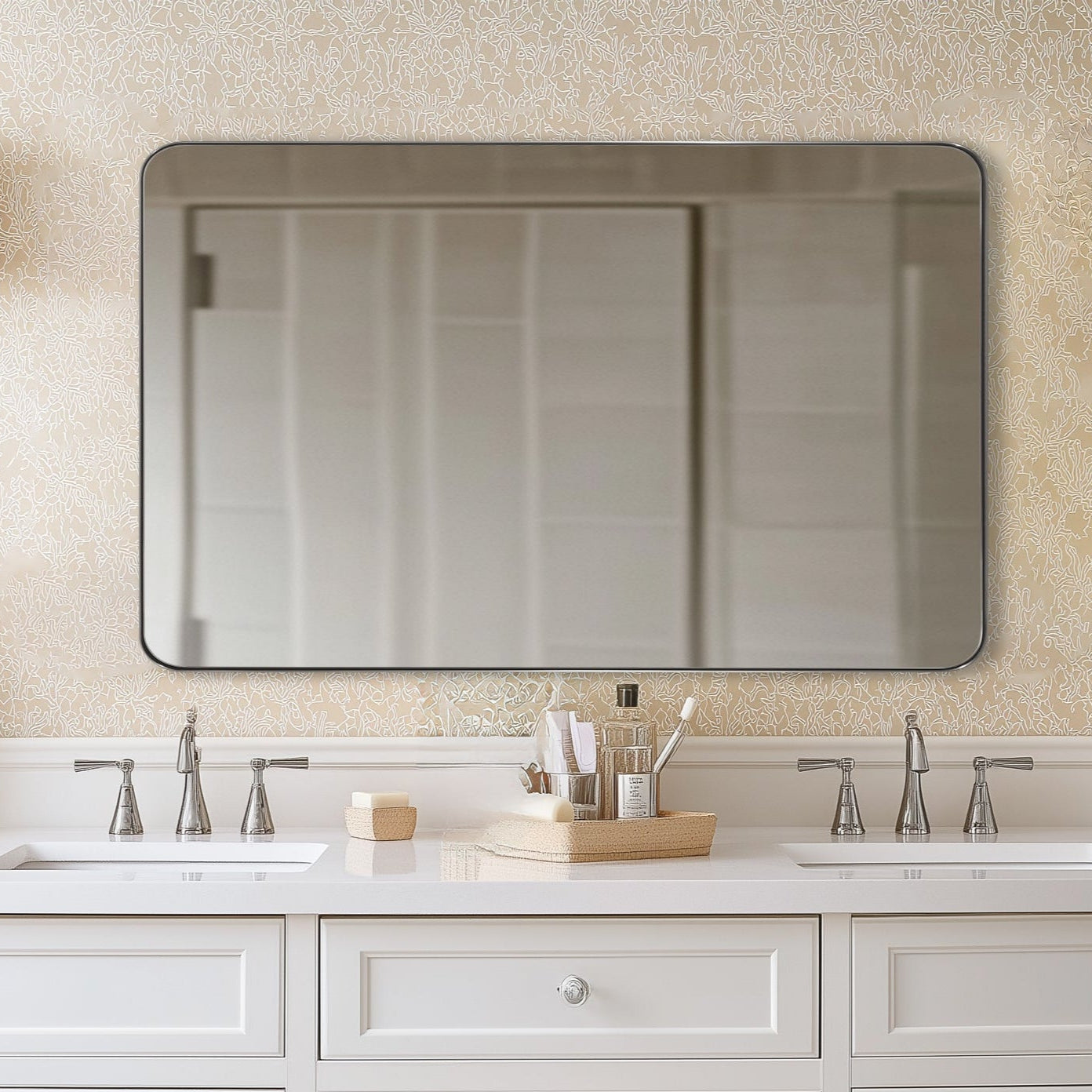Modern Rounded Rectangle Mirror for Bathroom/ Vanity/ Wall | Stainless Steel Frame