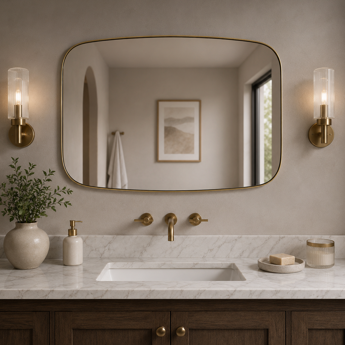 Modern Oval Oblong Bathroom Vanity Mirror | Stainless Steel Frame