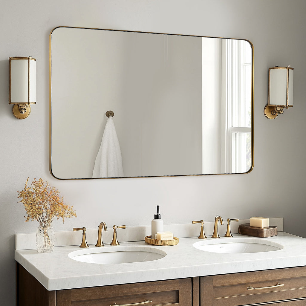 Modern Rounded Rectangle Mirror for Bathroom/ Vanity/ Wall | Stainless Steel Frame