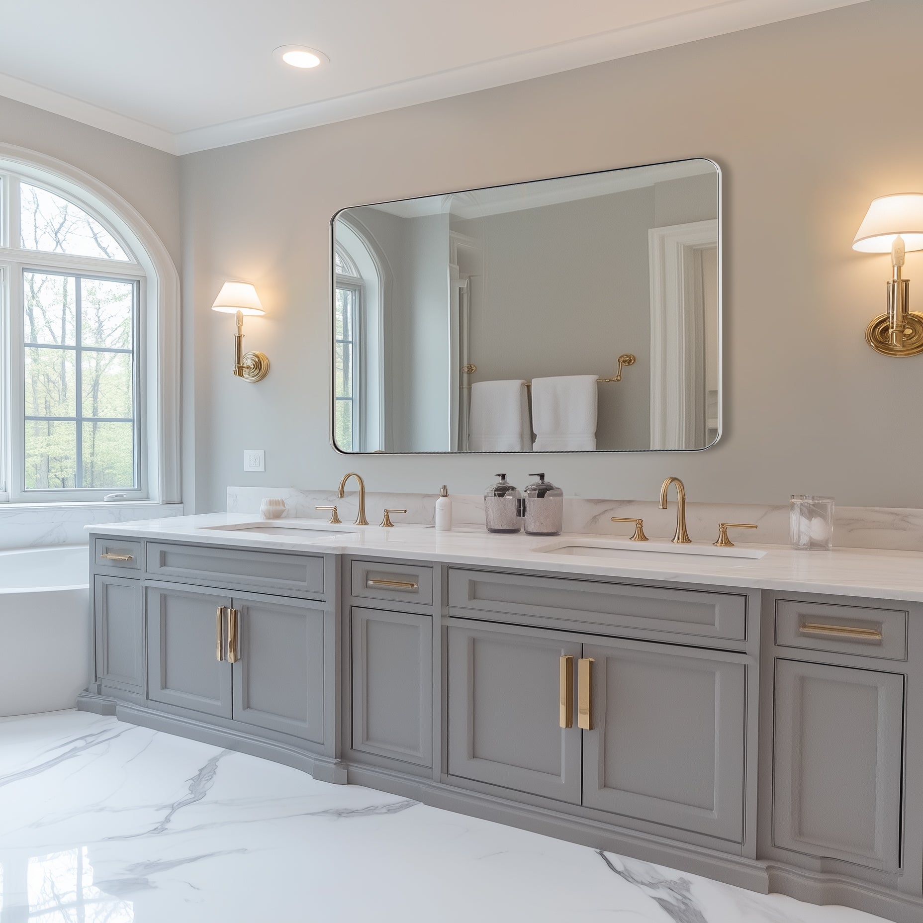 Modern Rounded Rectangle Mirror for Bathroom/ Vanity/ Wall | Stainless Steel Frame