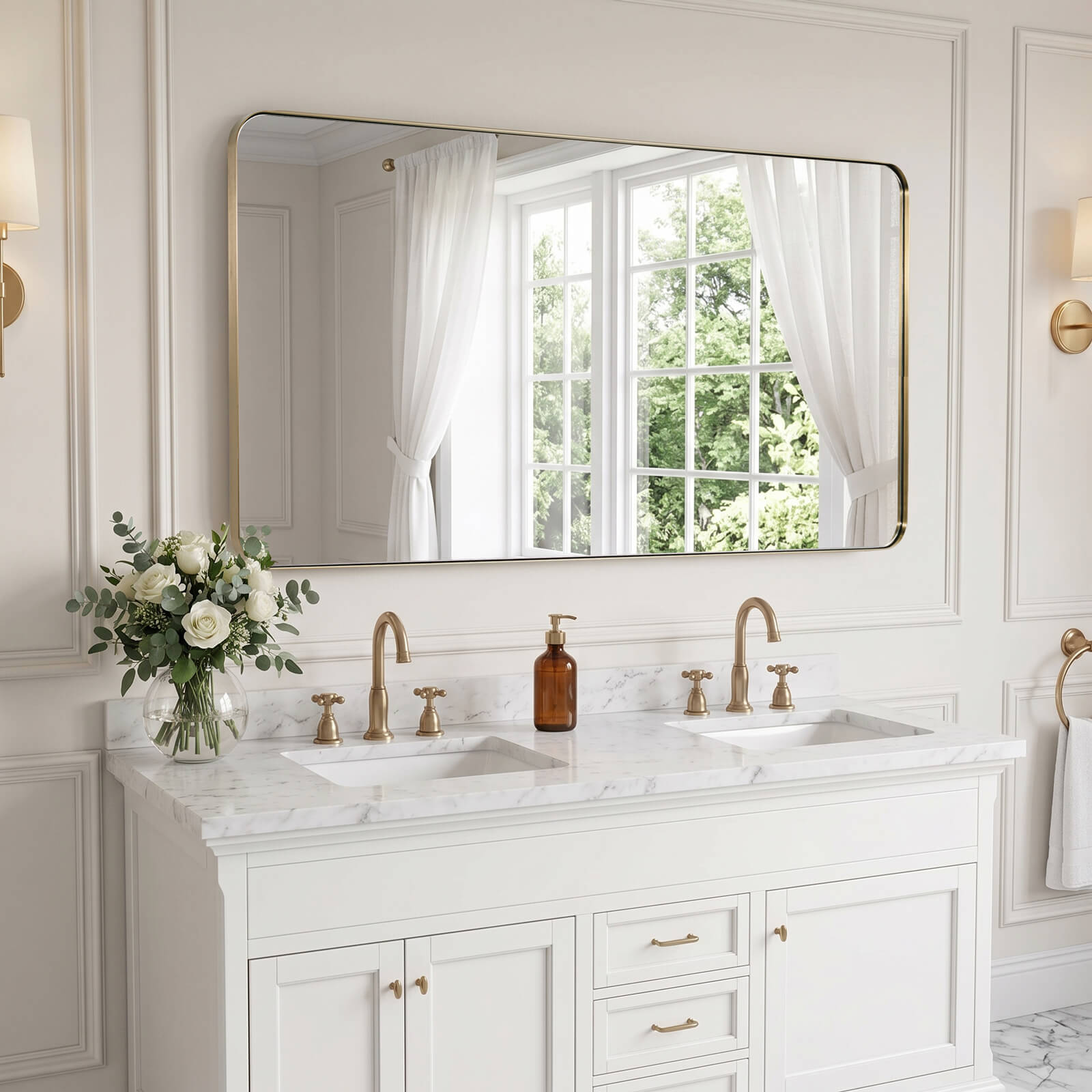 Modern Rounded Rectangle Mirror for Bathroom/ Vanity/ Wall | Stainless Steel Frame