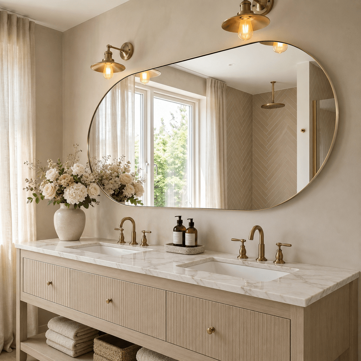 Modern Pill Shaped Capsule Wall Mirrors Long Oval Bathroom Vanity Mirror | Stainless Steel Frame