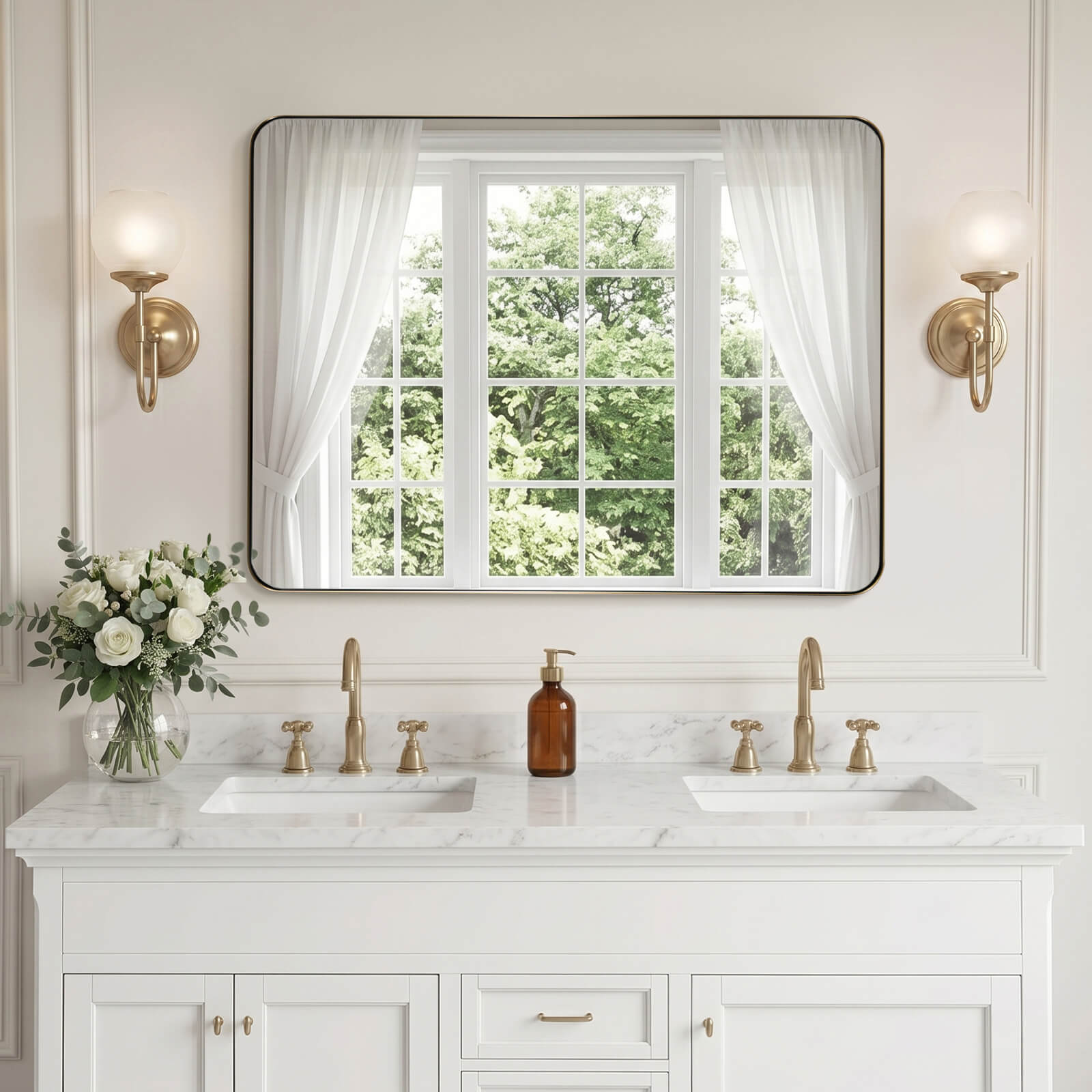 Modern Rounded Rectangle Mirror for Bathroom/ Vanity/ Wall | Stainless Steel Frame